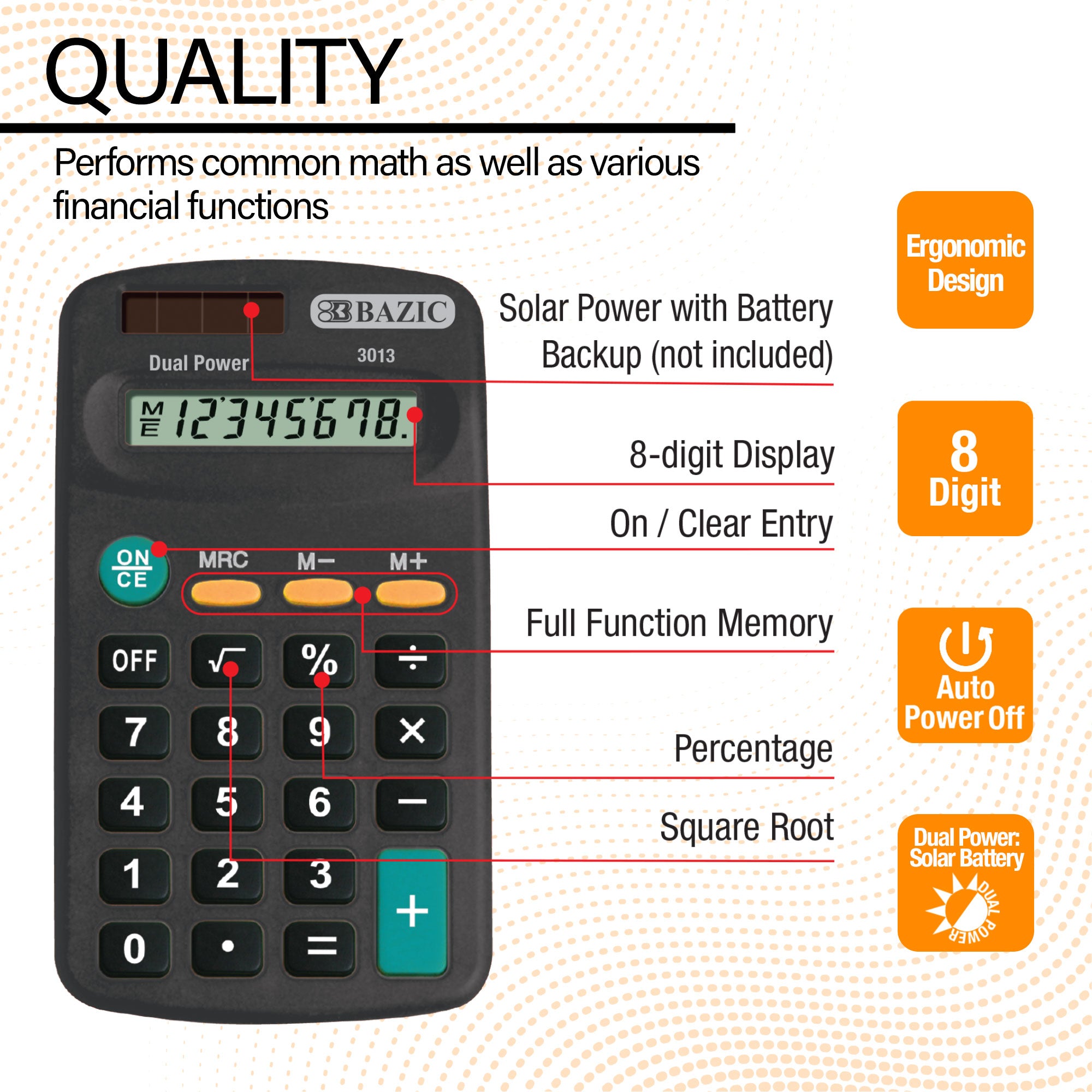Pocket Size Black Calculator 8-Digit Dual Power