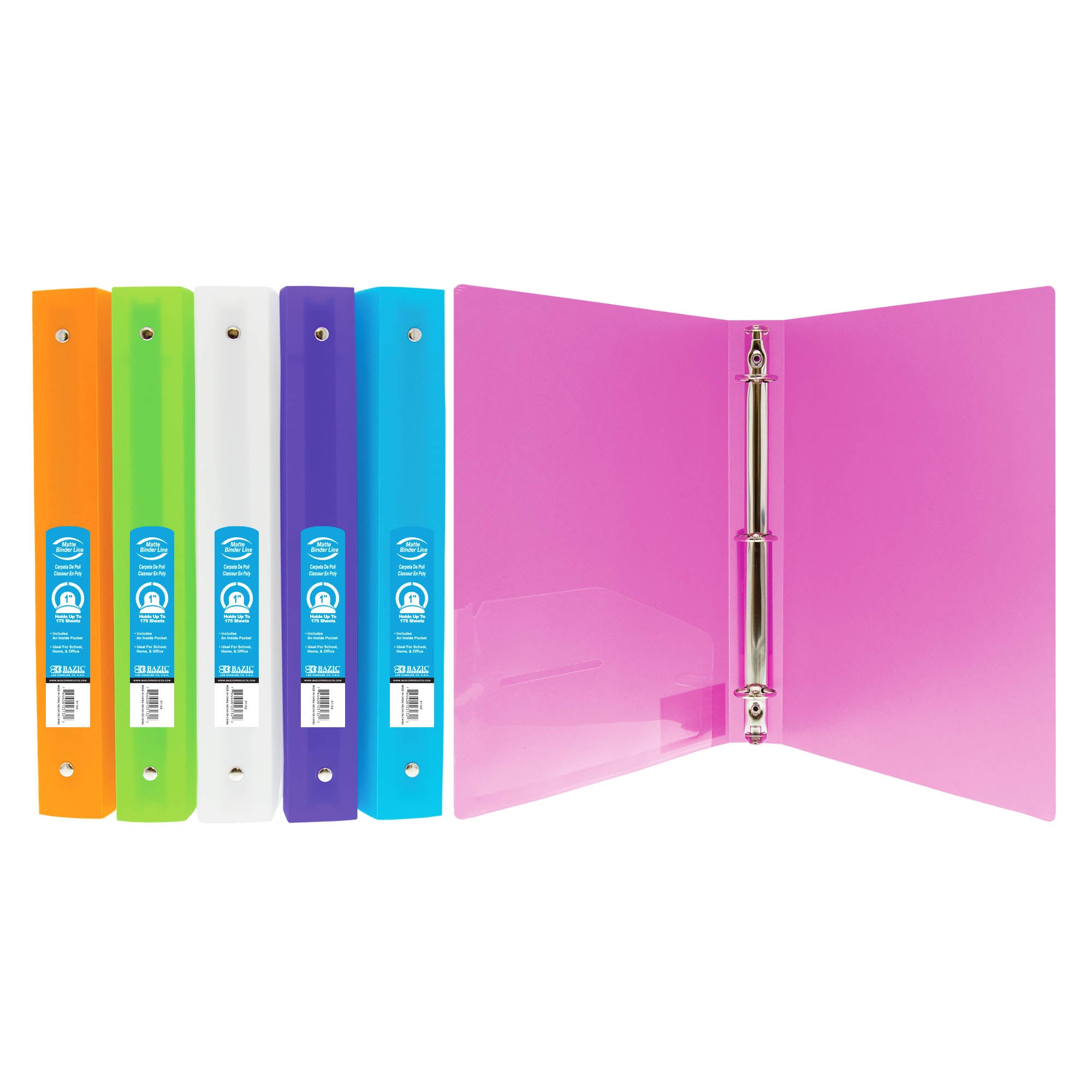 1&quot; Bright Color Poly 3-Ring Binder w/ Pocket