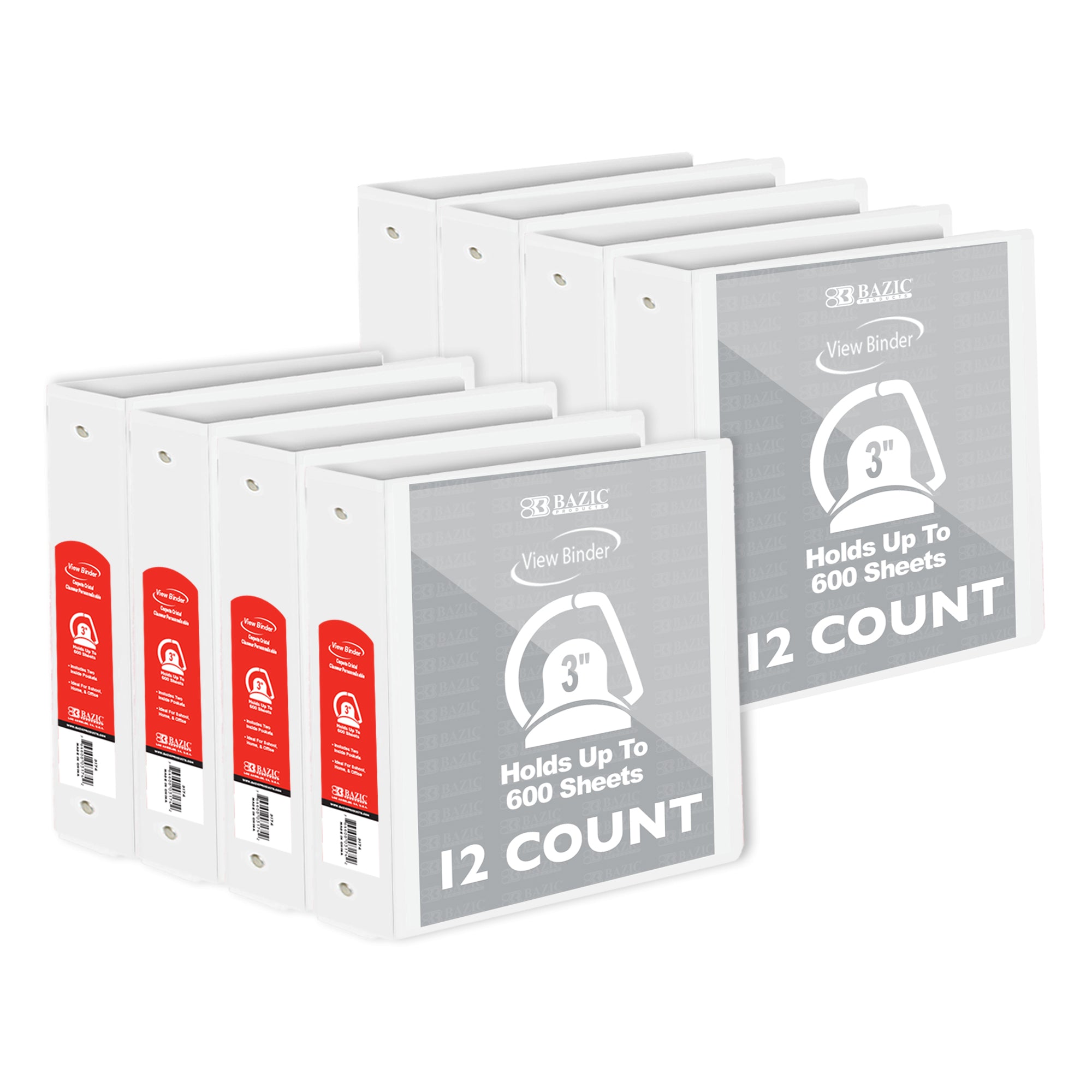 Binder View 3&quot; White Slant-D Ring w/ 2-Pockets