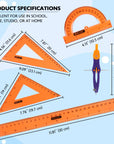 4-Piece Geometry Ruler Combination Set w/ Center Wheel Compass