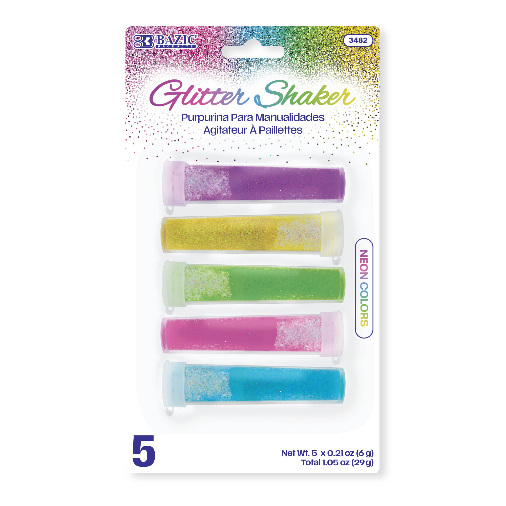 Glitter Shaker 6g / 0.21 Oz. (5/Pack) Neon Color