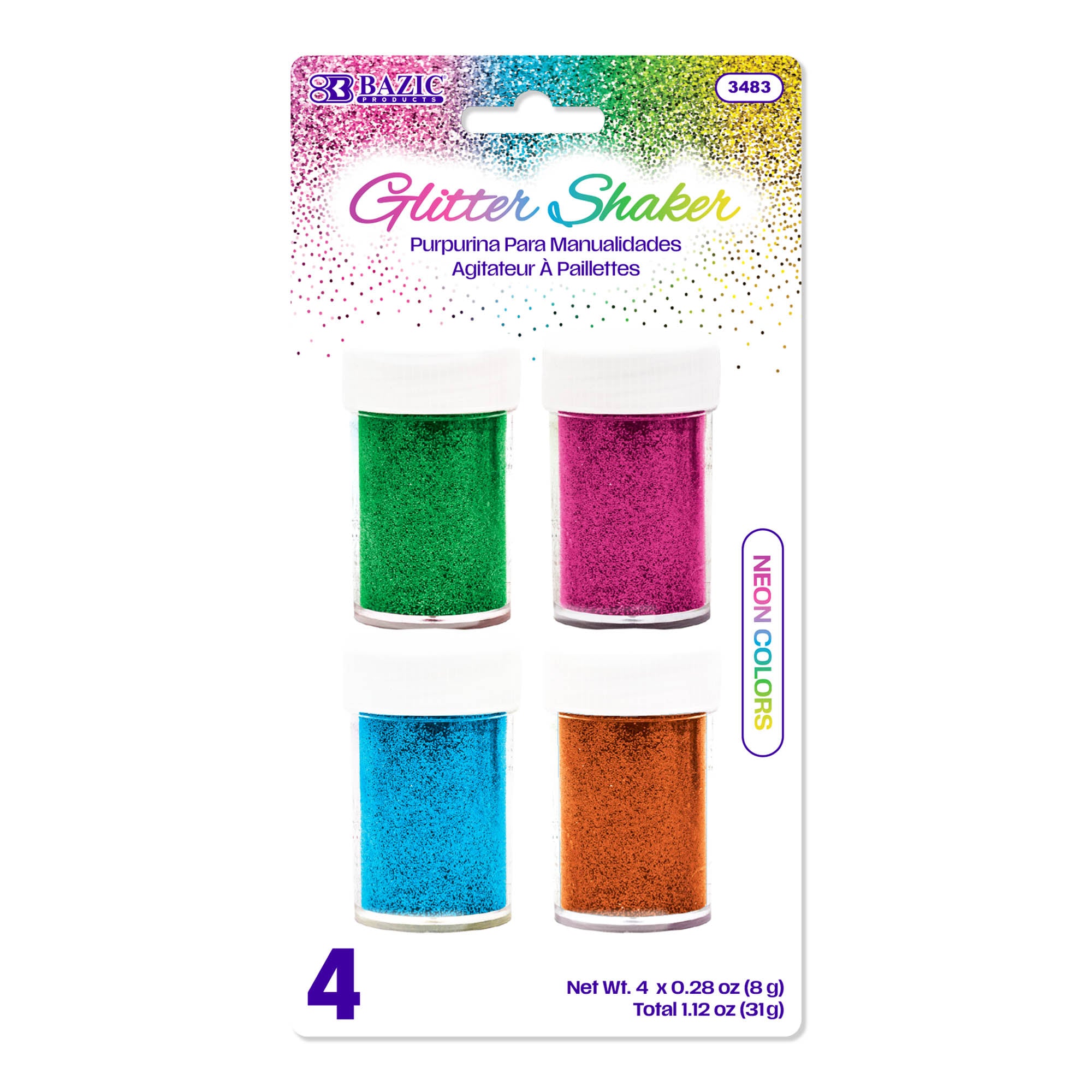 Glitter Shaker 8g / 0.28 Oz. (4/Pack) Neon Color