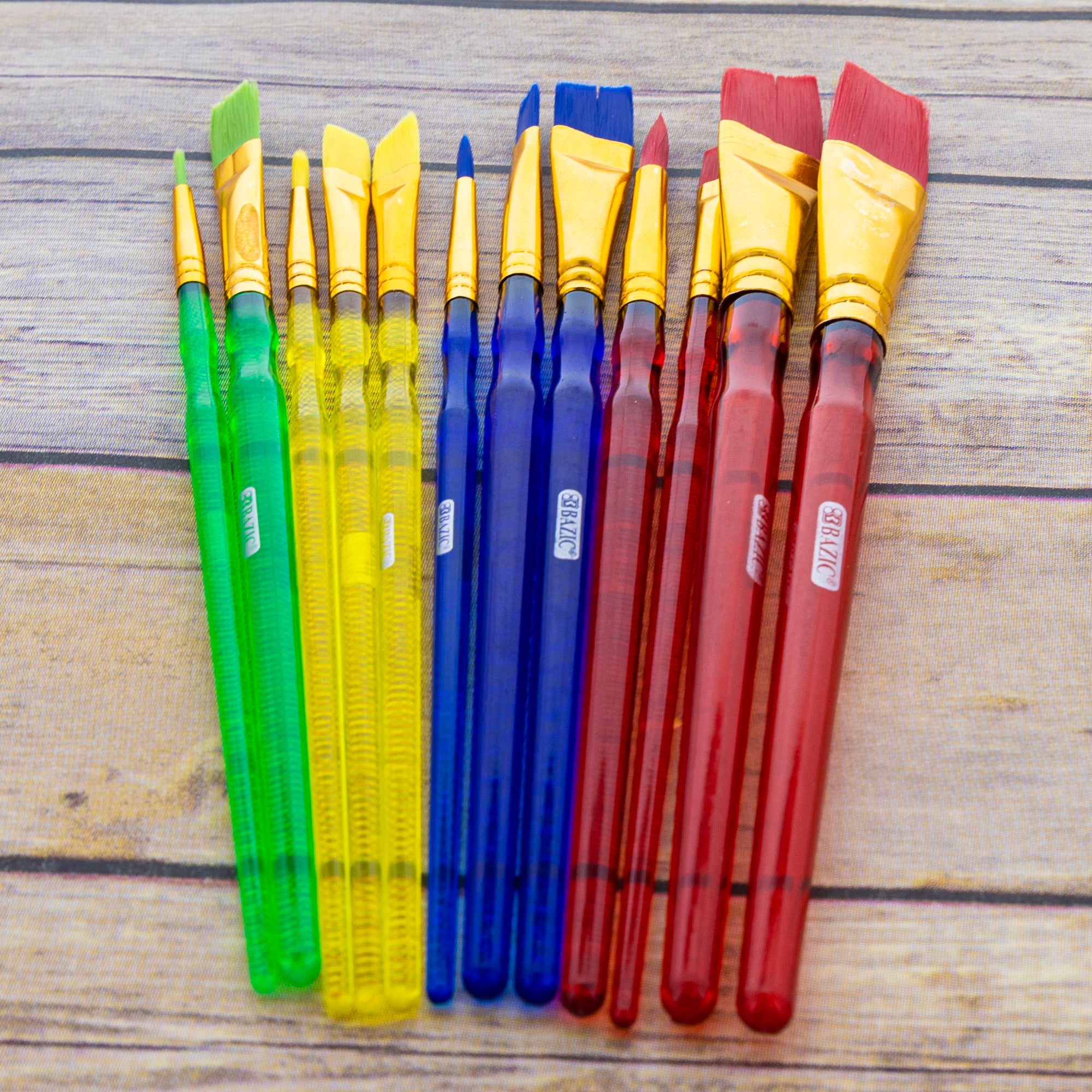 Assorted Nylon Paint Brush Set w/ Translucent Handle (12/Pack)