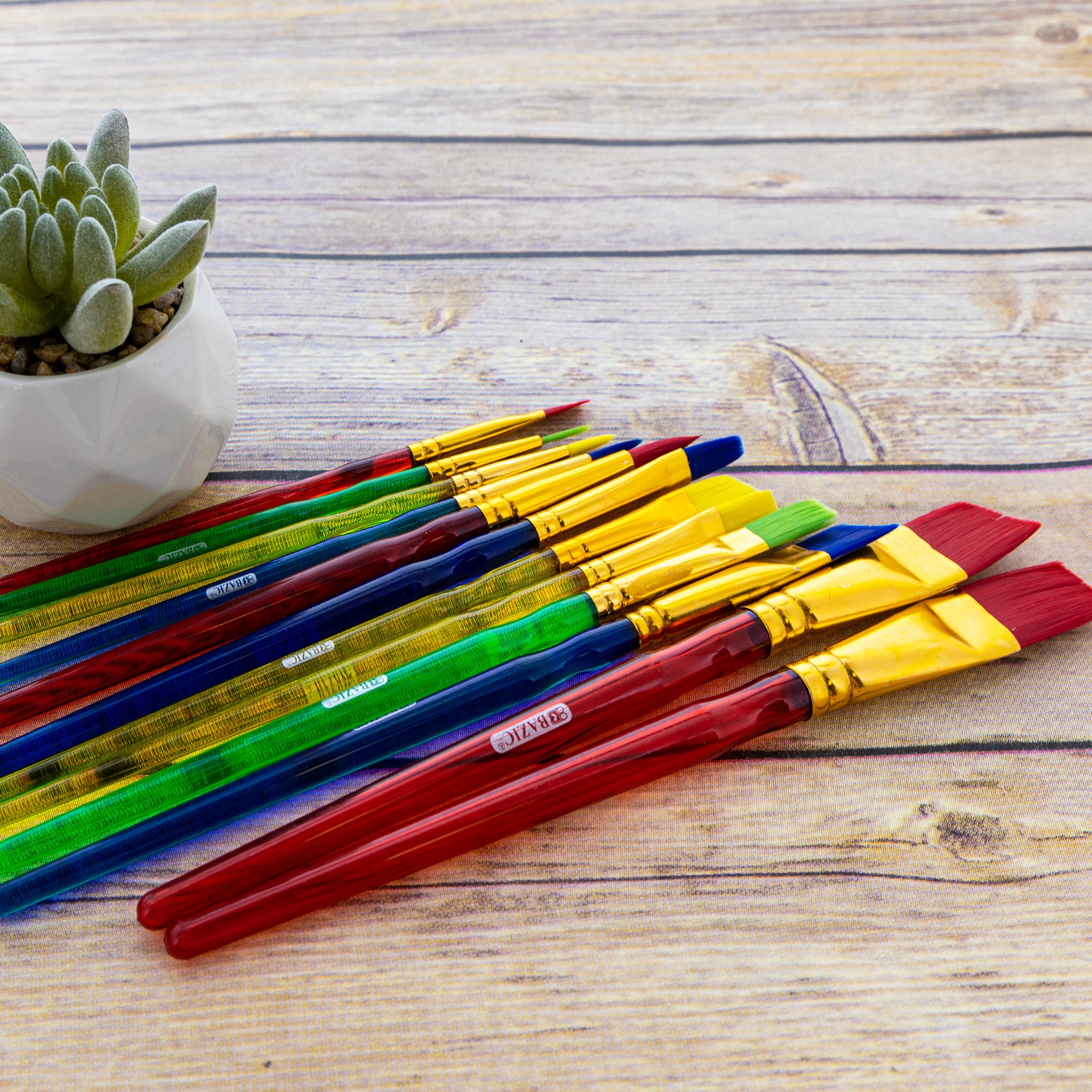 Assorted Nylon Paint Brush Set w/ Translucent Handle (12/Pack)