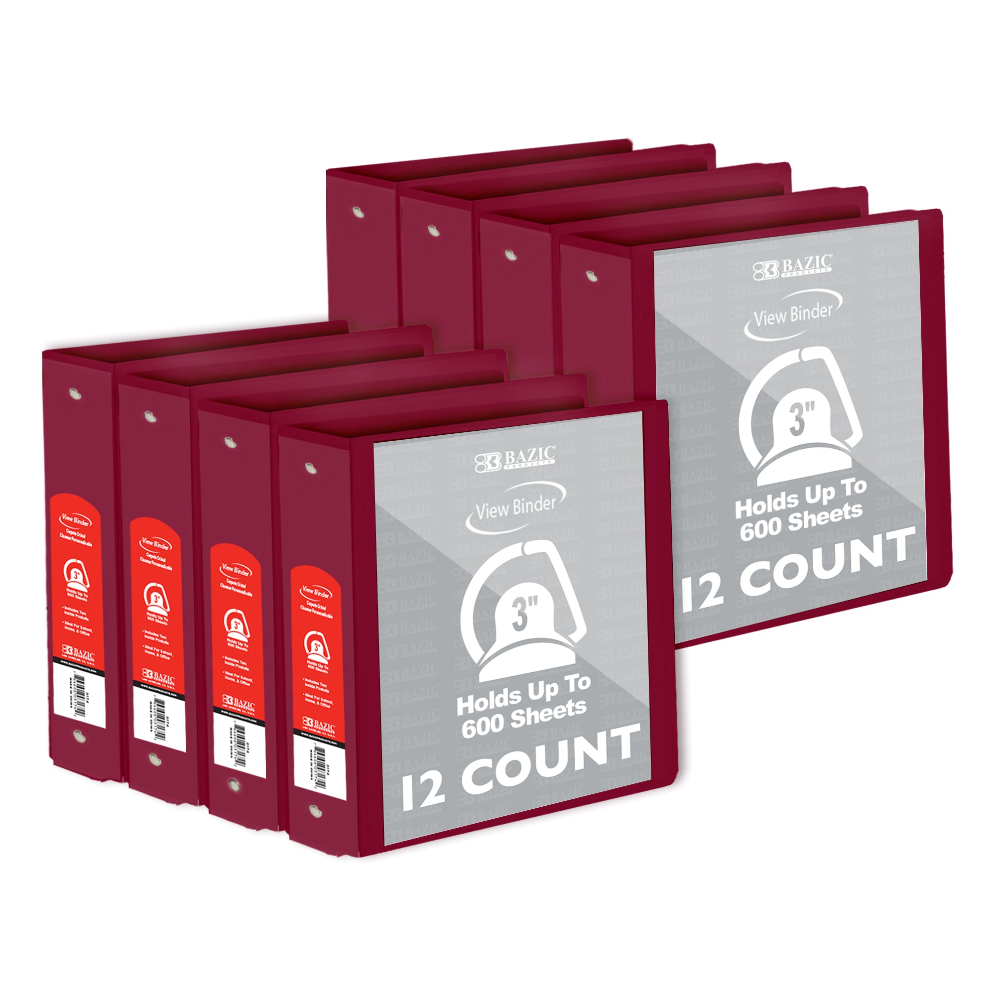 Binder View 3&quot; Burgundy Slant-D Ring w/ 2 Pockets