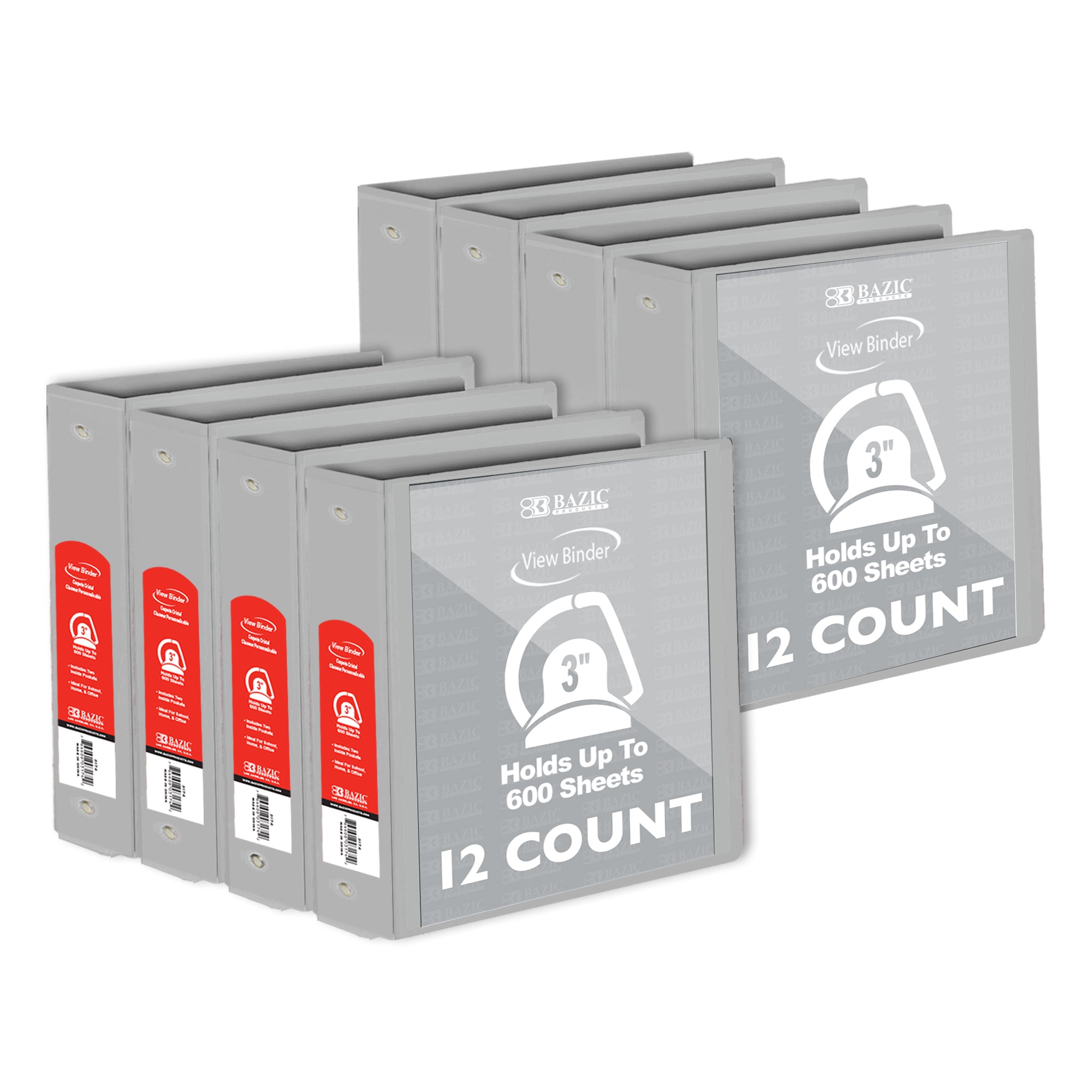 Binder View 3&quot; Grey Slant-D Ring w/ 2 Pockets