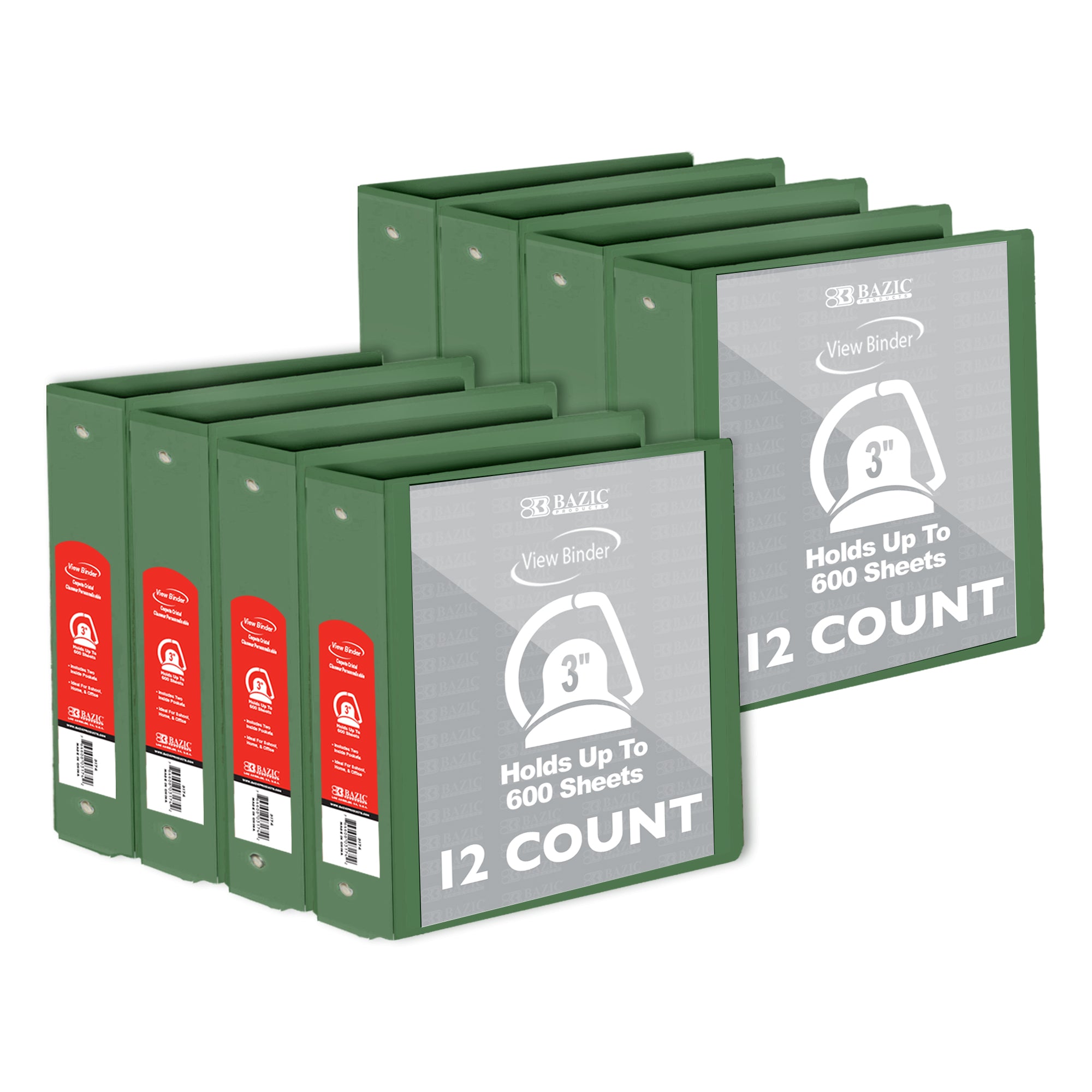 Binder View 3&quot; Green Slant-D Ring w/ 2 Pockets