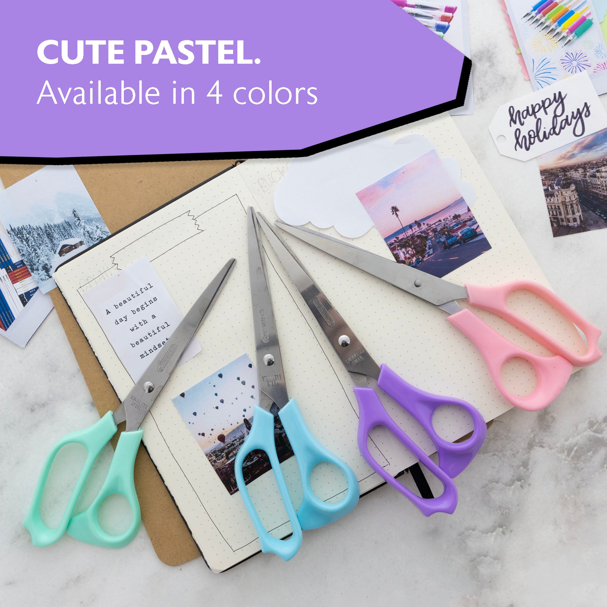Office Scissors Pastel Color 8&quot; Stainless Steel
