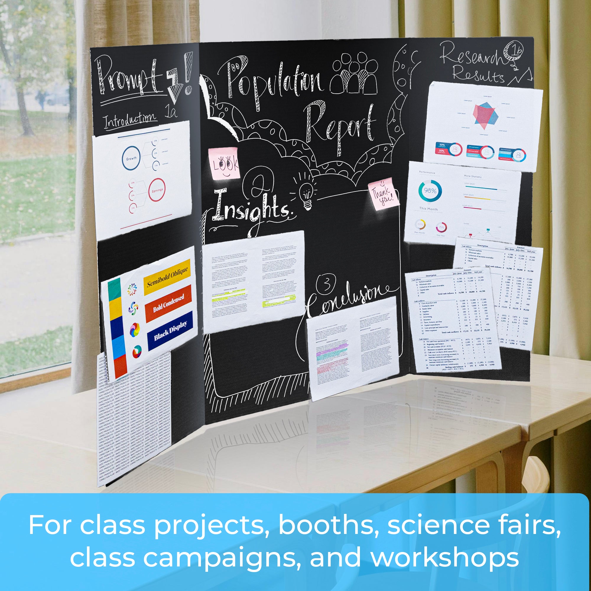 Tri-Fold Corrugated Presentation Board - Black 36&quot; X 48&quot;