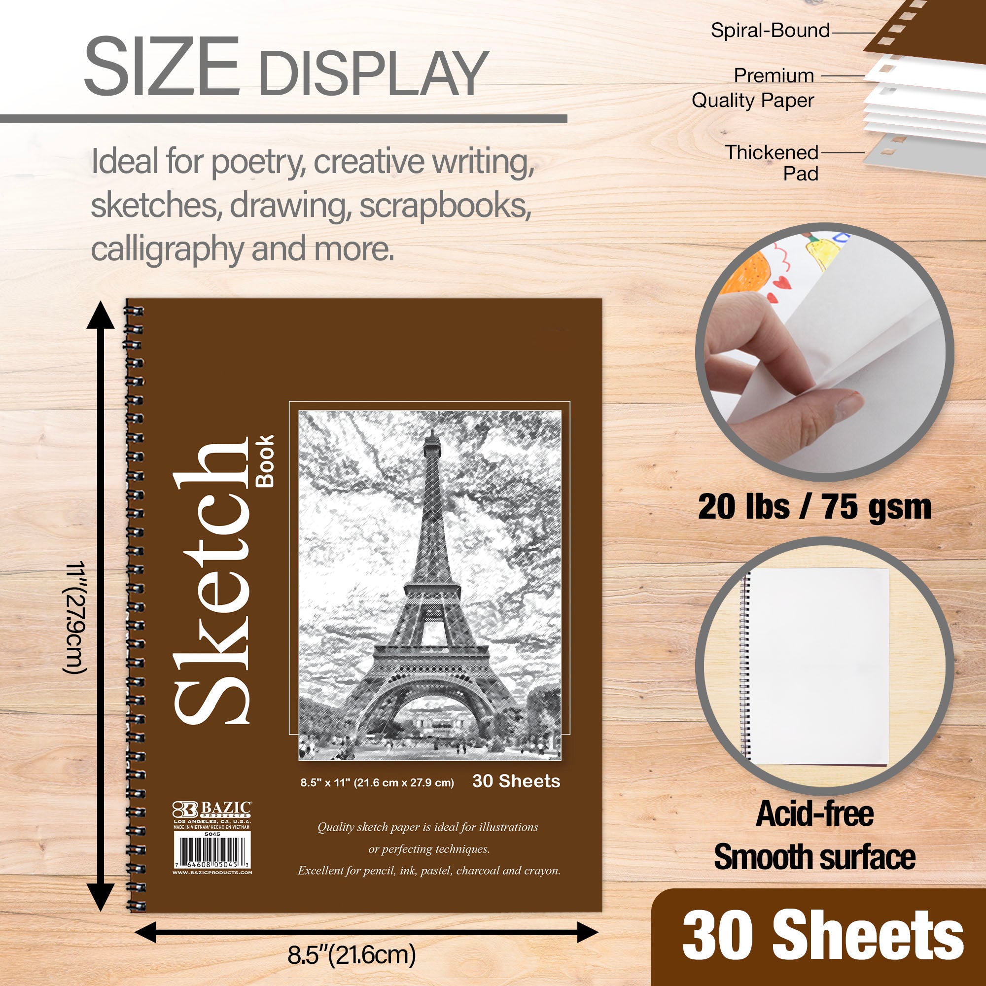 Sketch Pad Side Bound Spiral, 8.5&quot;X 11&quot;(30 Ct.)