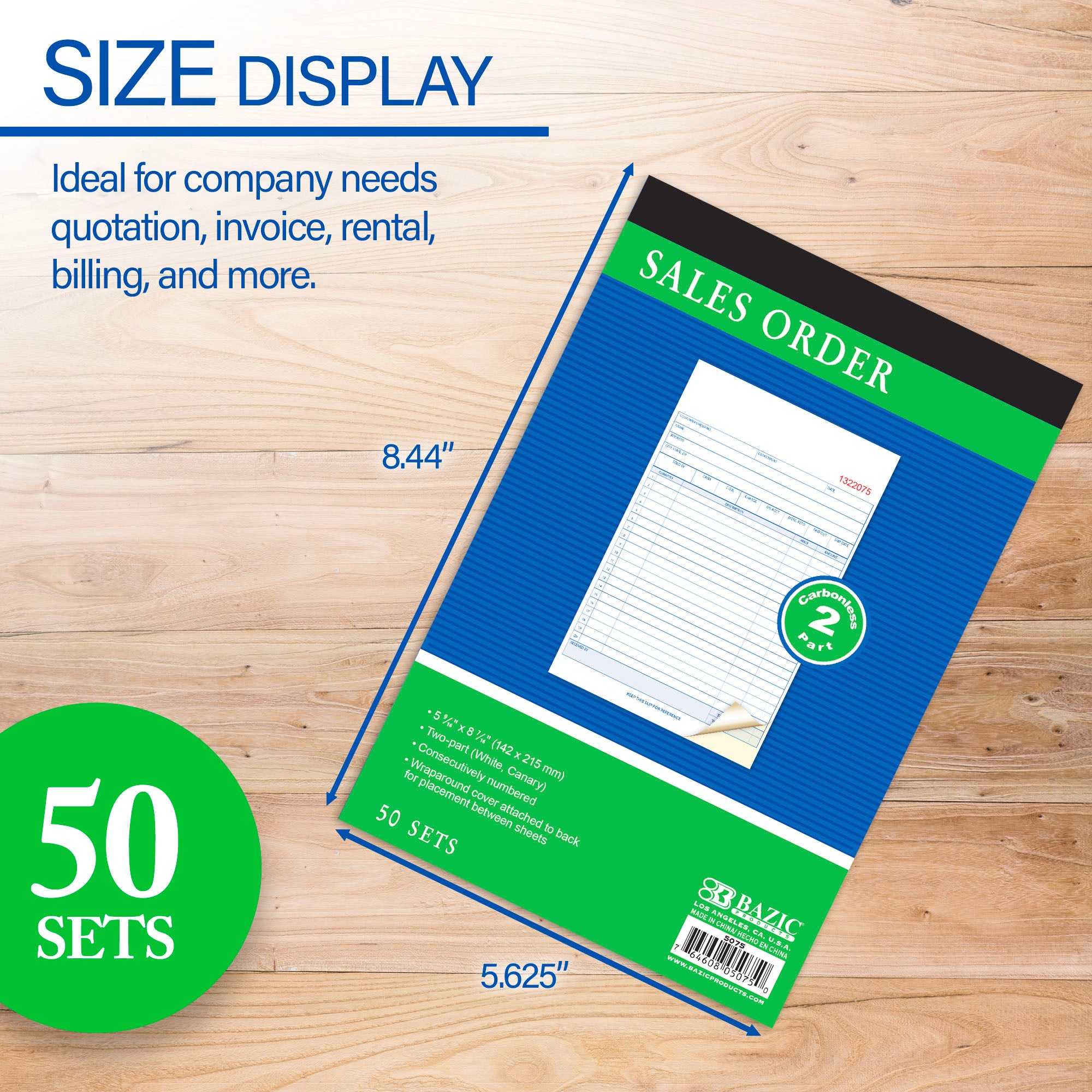 Sales Order Book 2-Part Carbonless 5 9/16&quot; x 8 7/16&quot; (50 Sets)