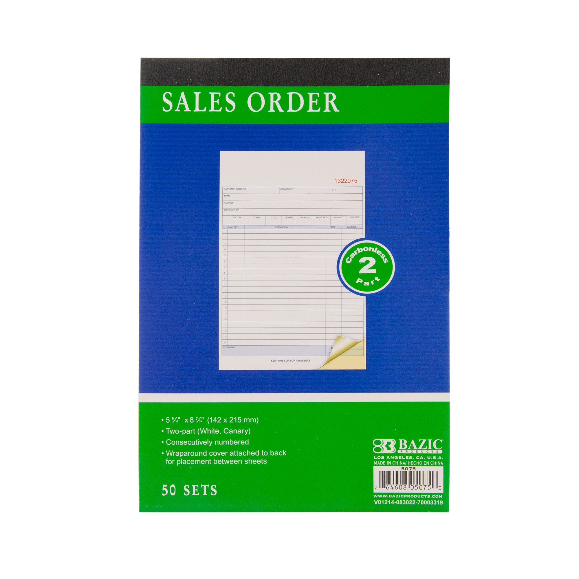 Sales Order Book 2-Part Carbonless 5 9/16&quot; x 8 7/16&quot; (50 Sets)