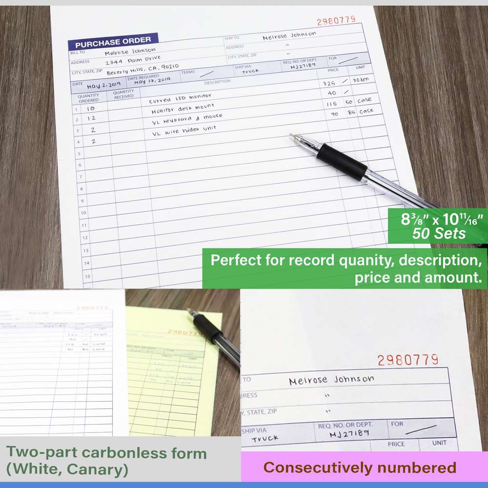 Purchase Order Book 2-Part Carbonless 8 3/8&quot; x 10 11/16&quot; (50 Sets)