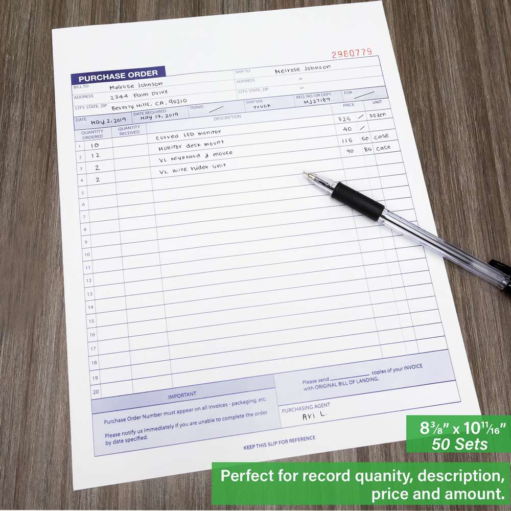 Purchase Order Book 2-Part Carbonless 8 3/8&quot; x 10 11/16&quot; (50 Sets)
