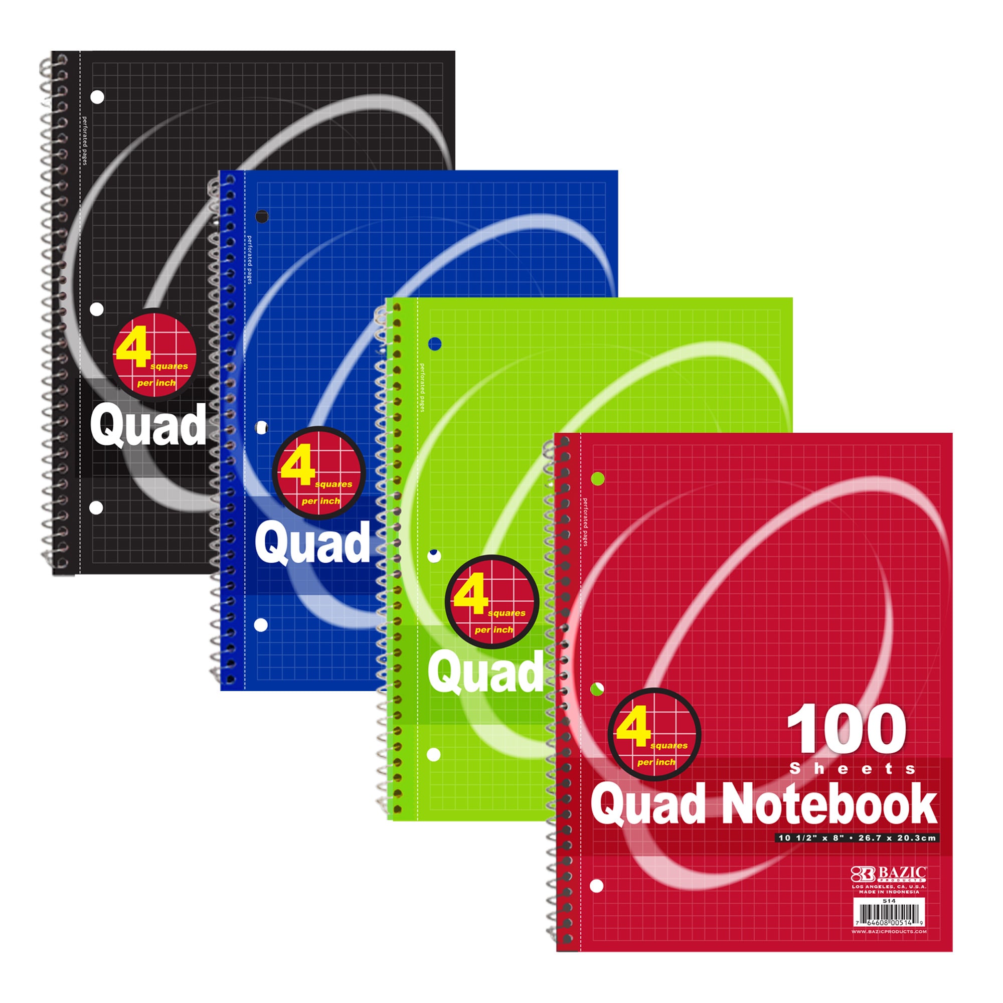 Notebook Spiral Quad-Ruled 4-1&quot; 100 Ct.