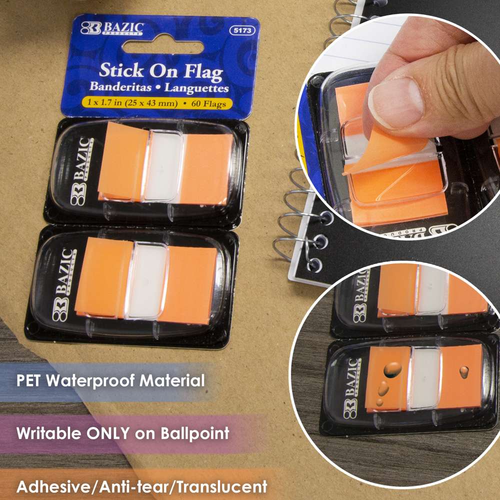 Flags Neon Color Standard Flags w/ Dispenser 1&quot; x 1.7&quot; 30 Ct. (2/Pack)