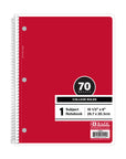 Notebook Spiral Red C/R 1-Subject 70 Ct.