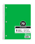 Notebook Spiral Green C/R 1-Subject 70 Ct.
