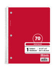 Notebook Spiral Red W/R 1-Subject 70 Ct.