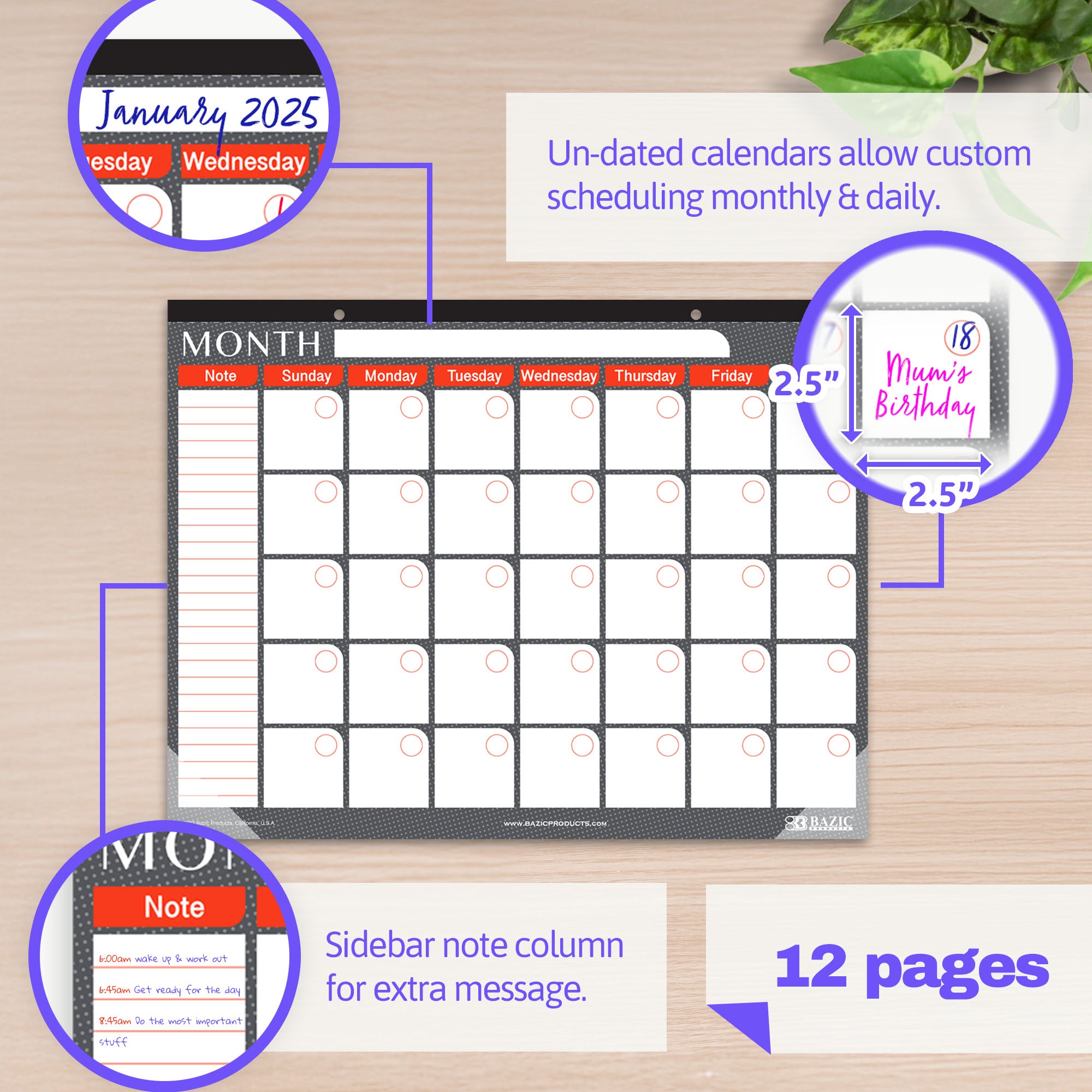 17&quot; X 22&quot; Undated 12-Month Desk Pad Calendar