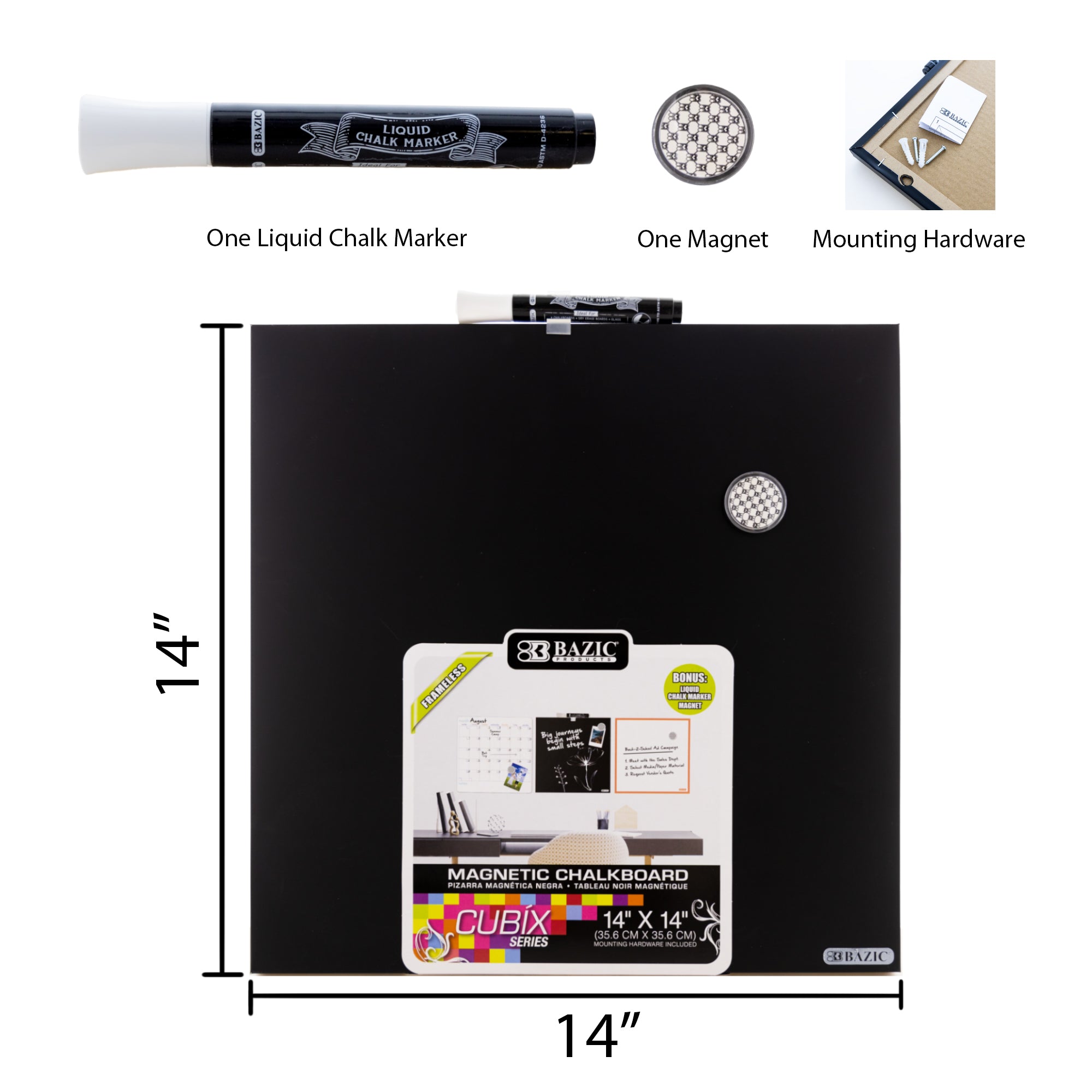 Magnetic Chalkboard 14&quot; x 14&quot; w/ Chalk Marker &amp; Magnet