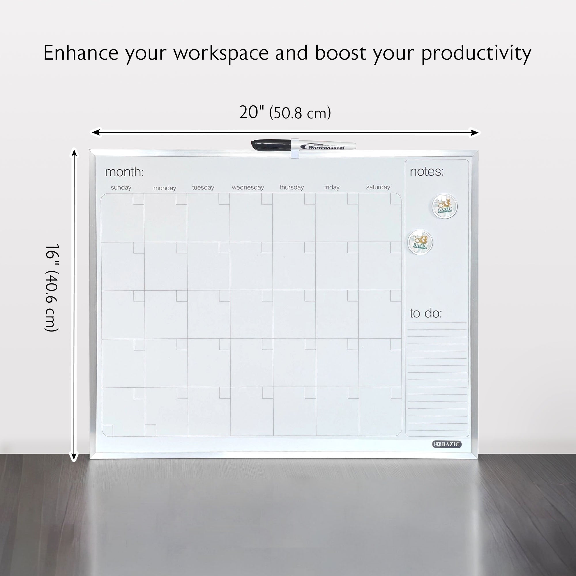 Aluminium Framed Magnetic Dry Erase Calendar 16&quot; X 20&quot;