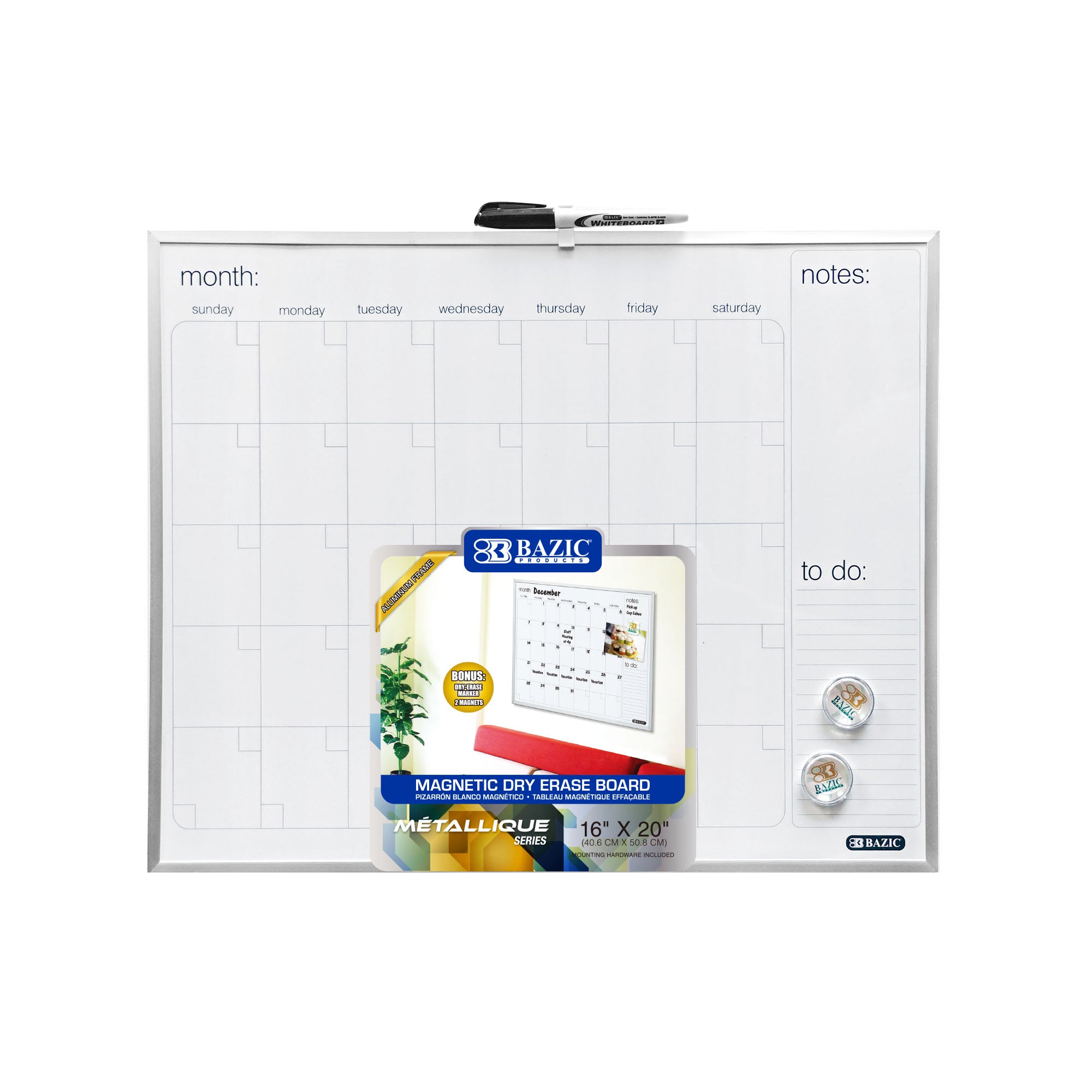 Aluminium Framed Magnetic Dry Erase Calendar 16&quot; X 20&quot;