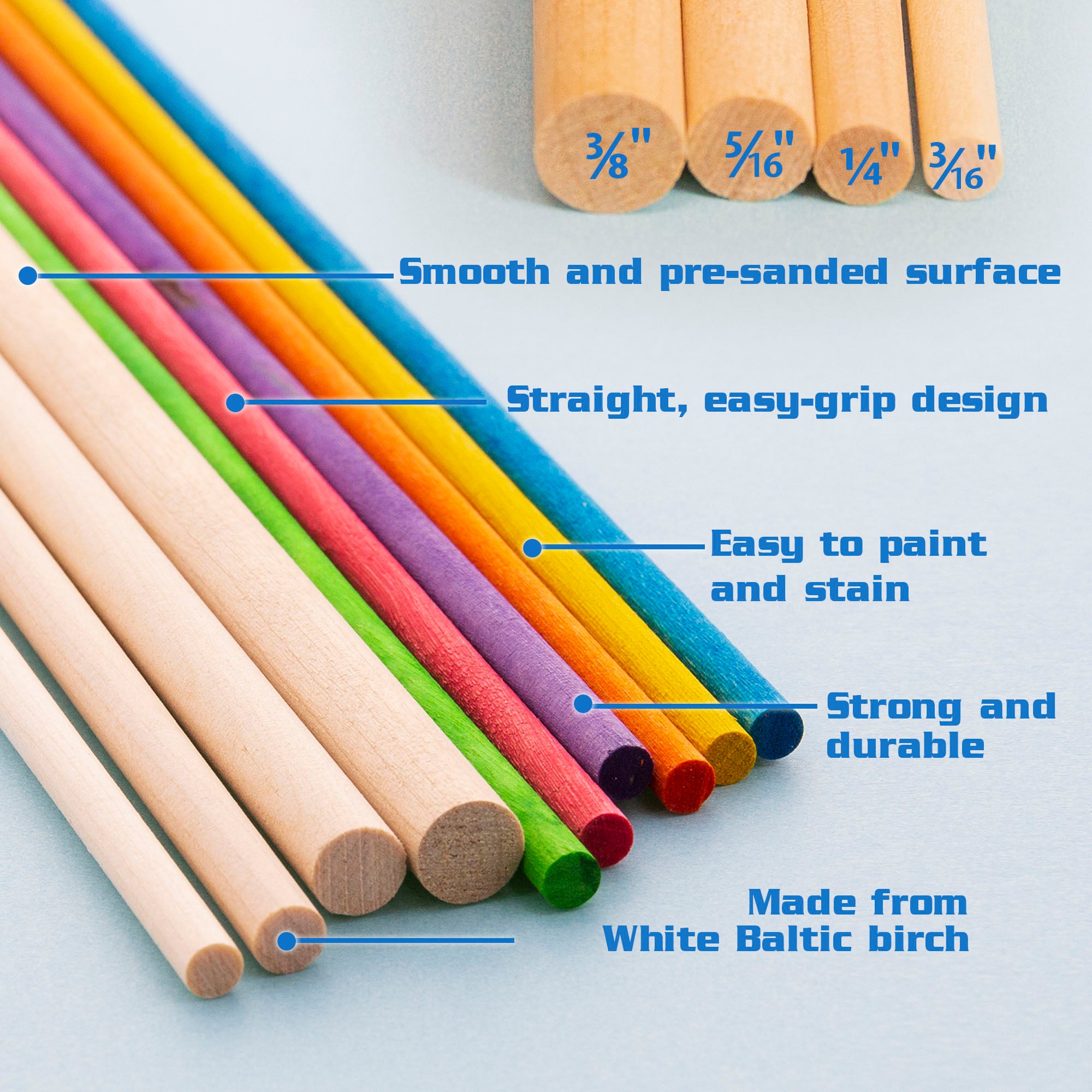Wooden Dowel Round Natural 3/8&quot; x 12&quot; (6/Bag)