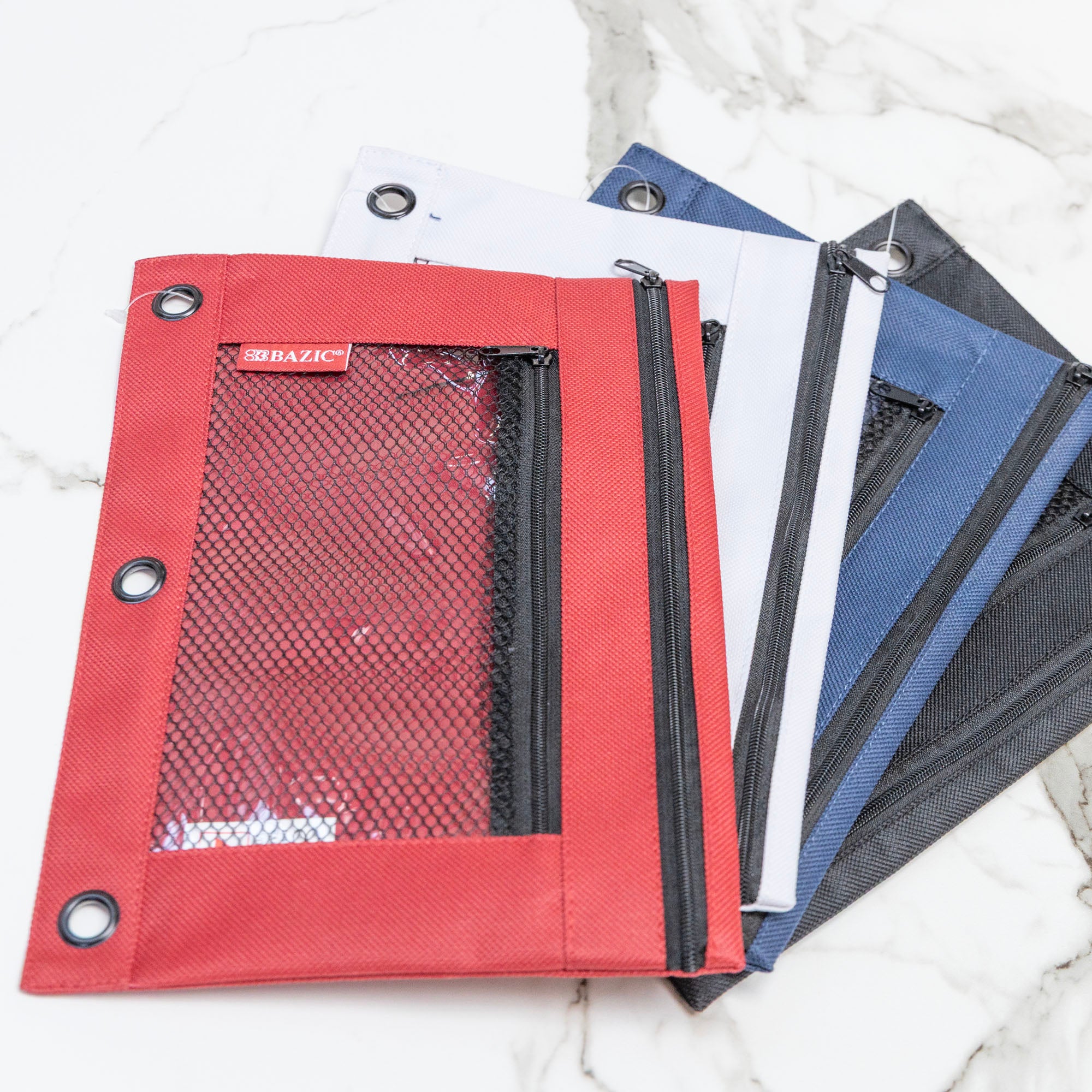 Pencil Pouch 3-Ring Double Zipper w/ Mesh Window
