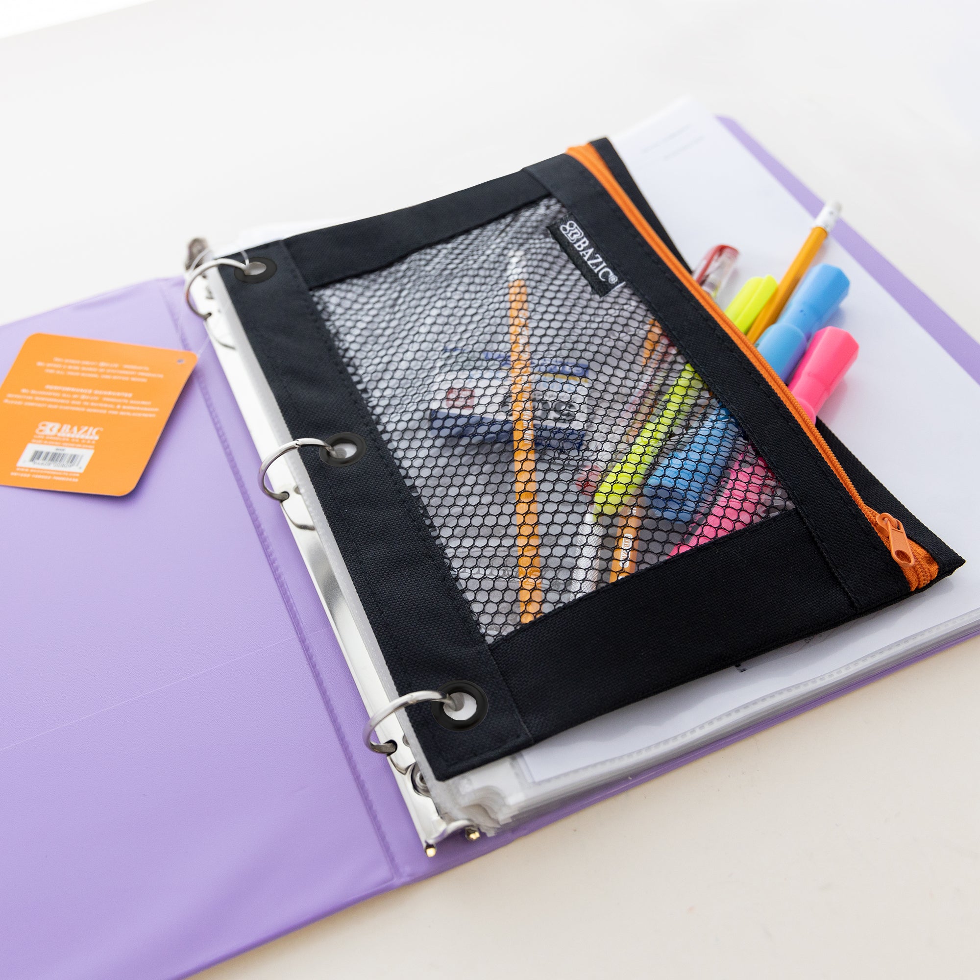 Pencil Pouch Neon Black 3 Ring Binder Pouch w/ Mesh Window