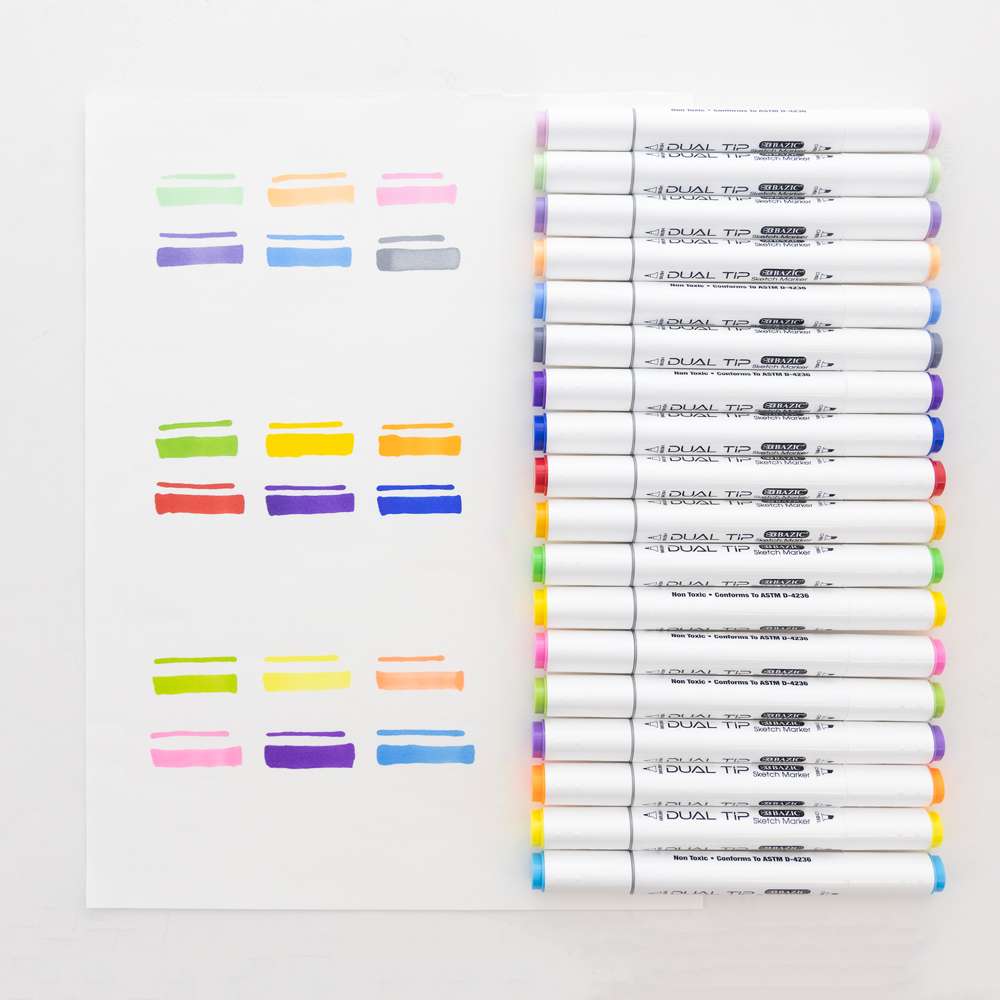 Dual Tip Alcohol-Based Markers 6 Primary Colors