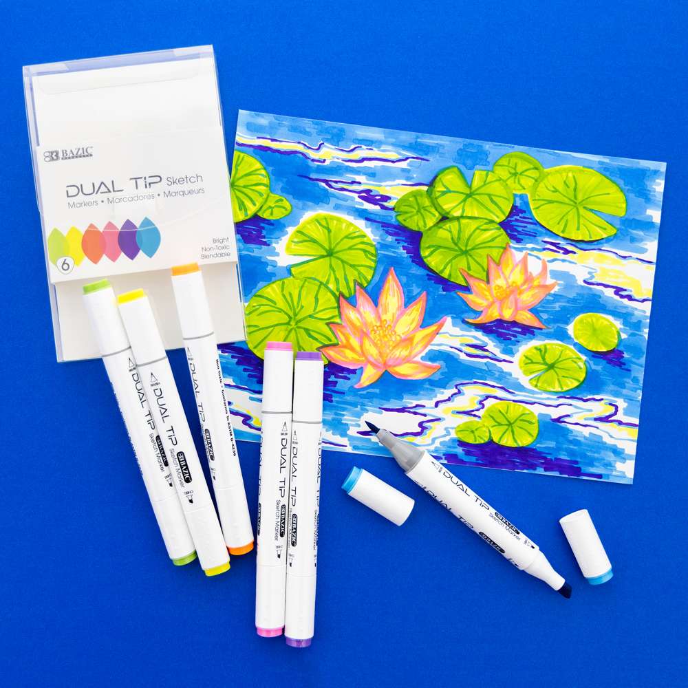 Dual Tip Alcohol-Based Markers 6 Neon Colors