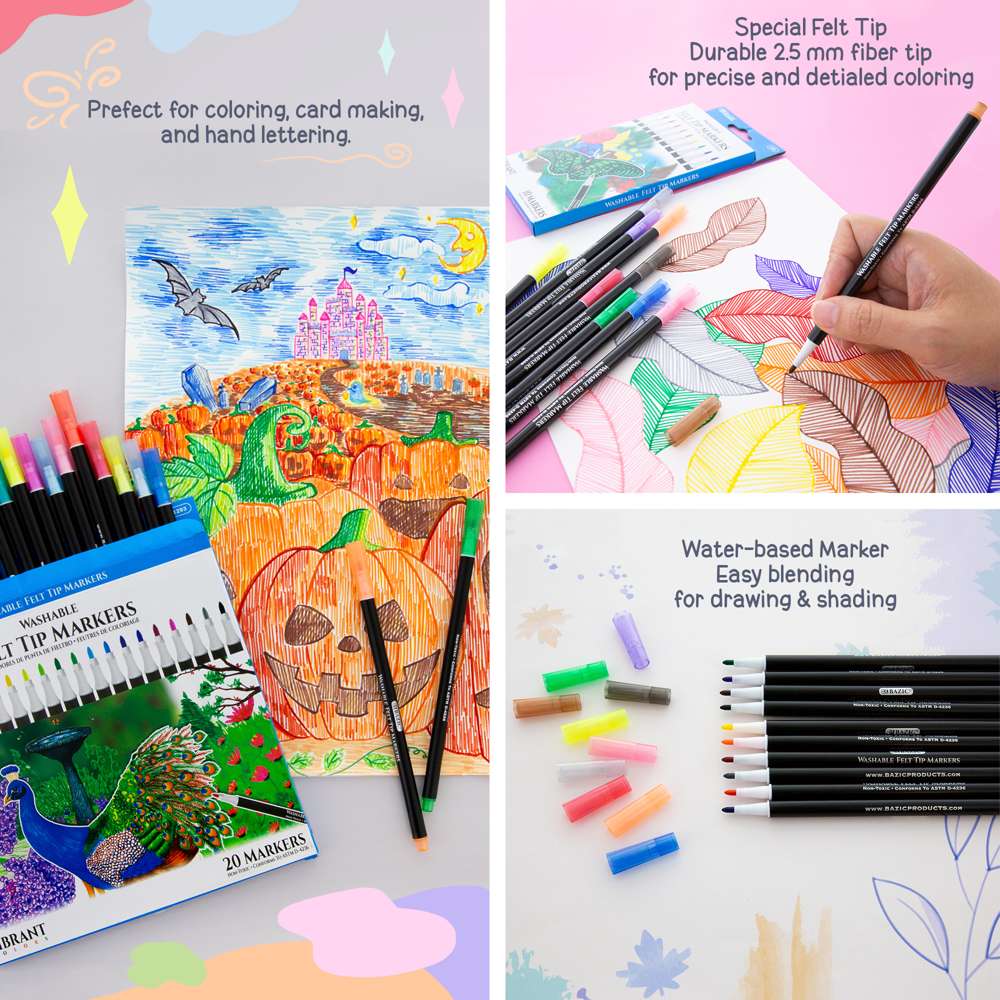 Felt Tip Washable Markers 10 Colors