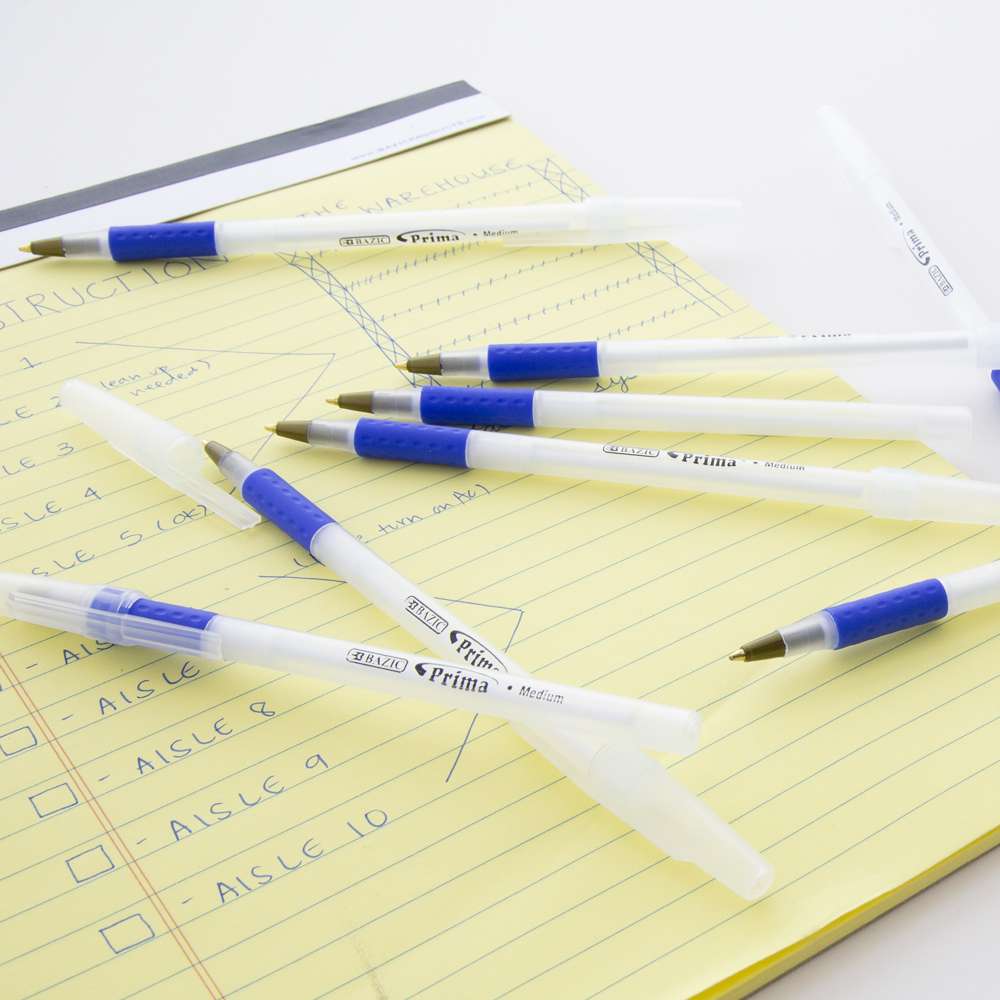 Prima Blue Stick Pen w/ Cushion Grip (8/Pack)
