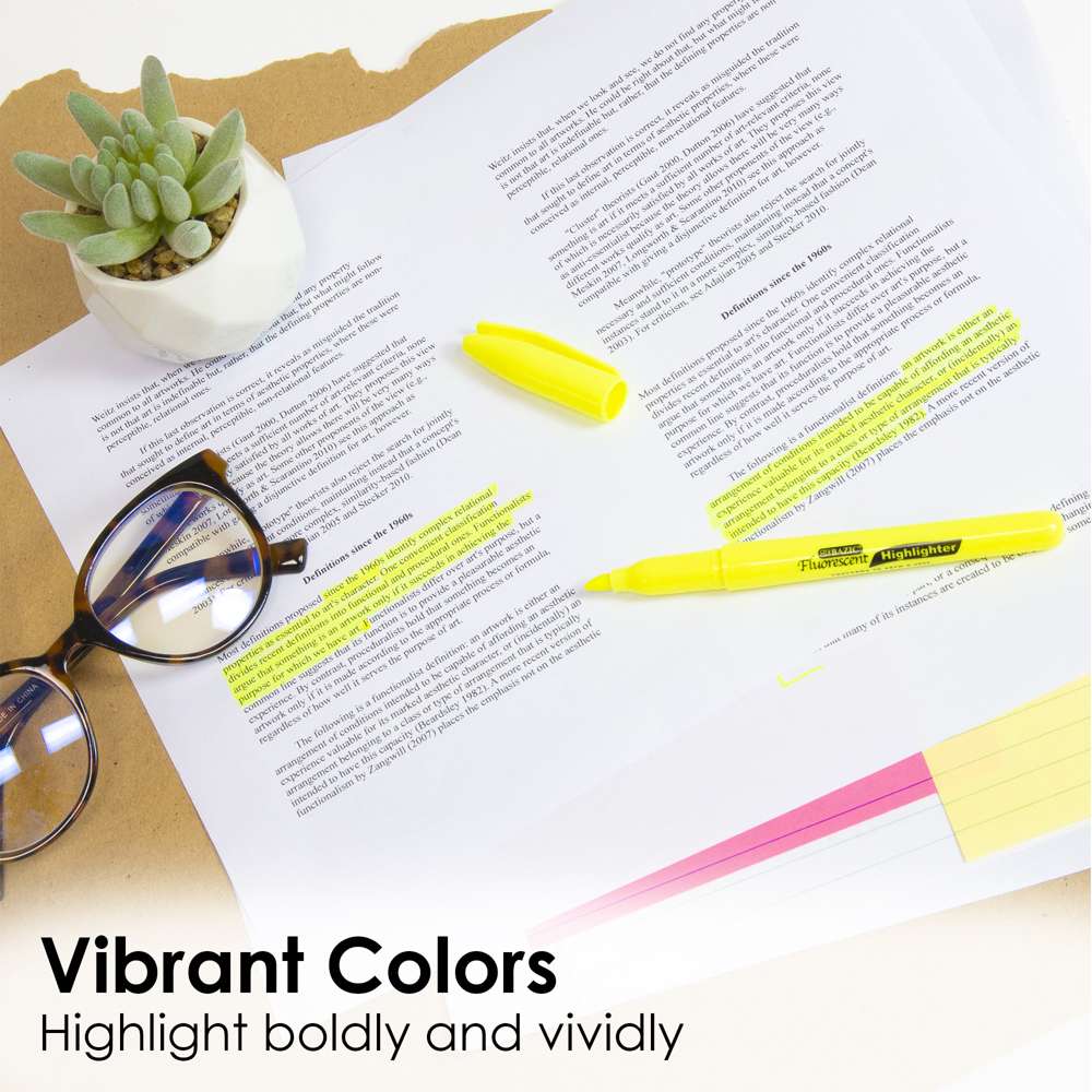 Pen Style Fluorescent Highlighter Yellow w/ Pocket Clip (5/Pk)