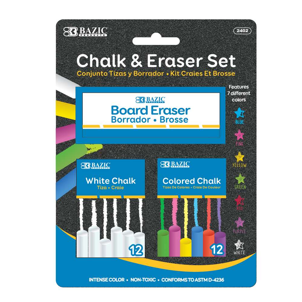 12 Color &amp; 12 White Chalk w/ Eraser Set