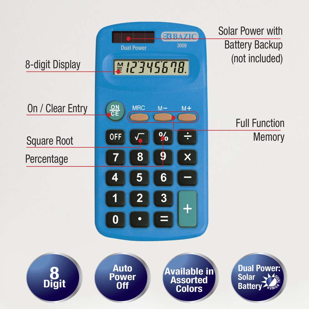 Pocket Size Calculator 8-Digit Dual Power
