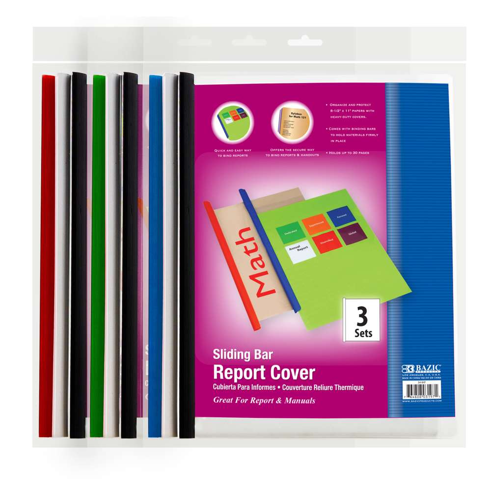 Report Covers Clear Front w/ Sliding Bar (3/Pack)