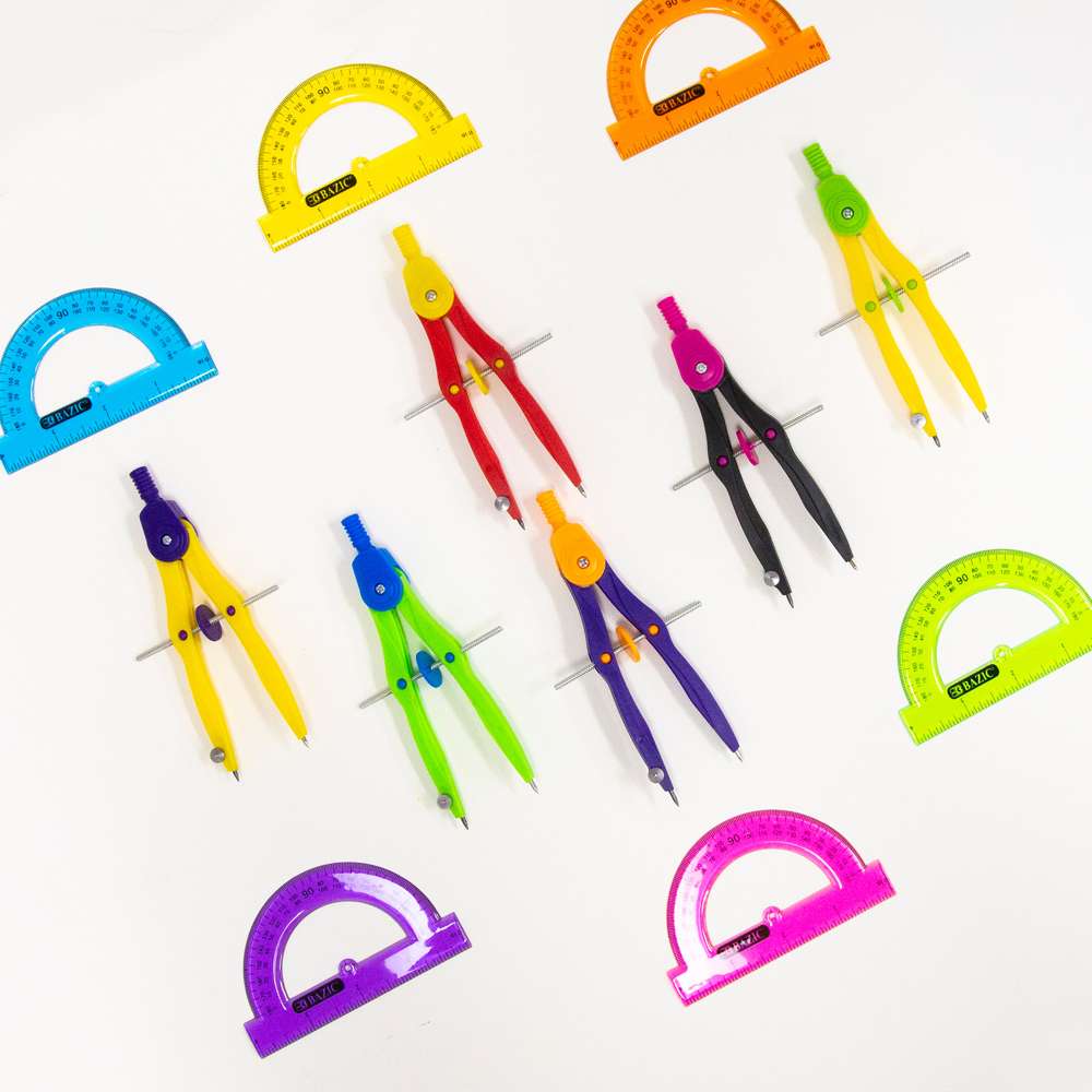 Geometry Ruler Combination Sets 4-Piece w/ Center Wheel Compass