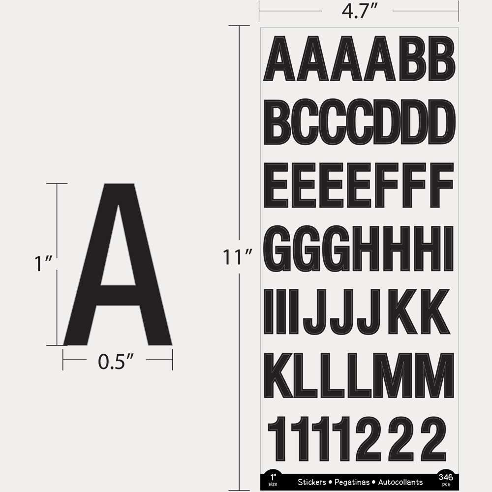Alphabet &amp; Number 1&quot; Black Color (6 SHEETS)