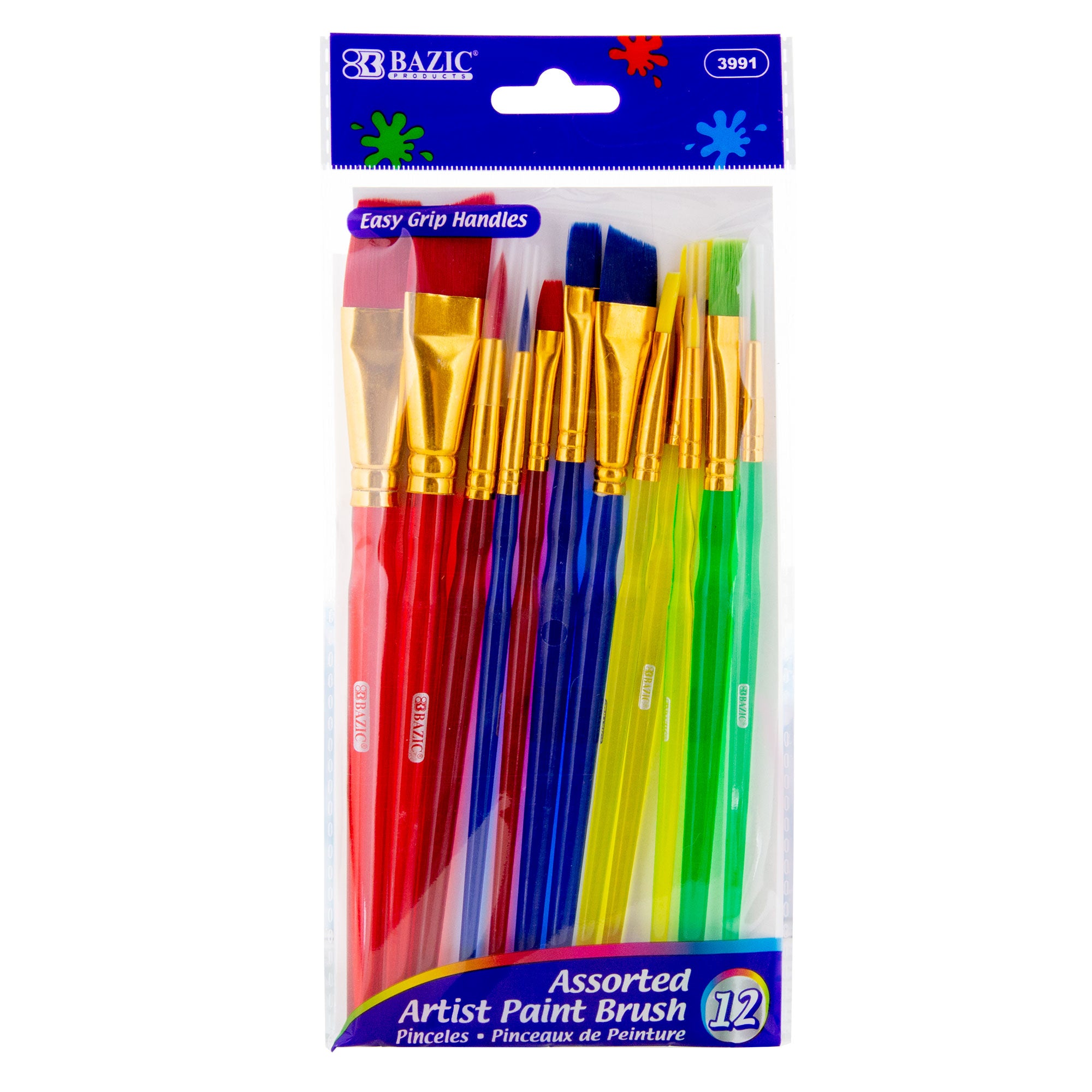 Assorted Nylon Paint Brush Set w/ Translucent Handle (12/Pack)