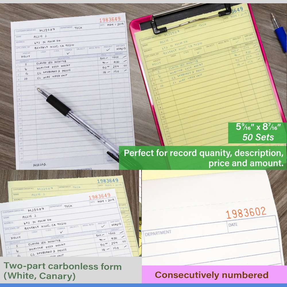 Sales Order Book 2-Part Carbonless 5 9/16&quot; x 8 7/16&quot; (50 Sets)