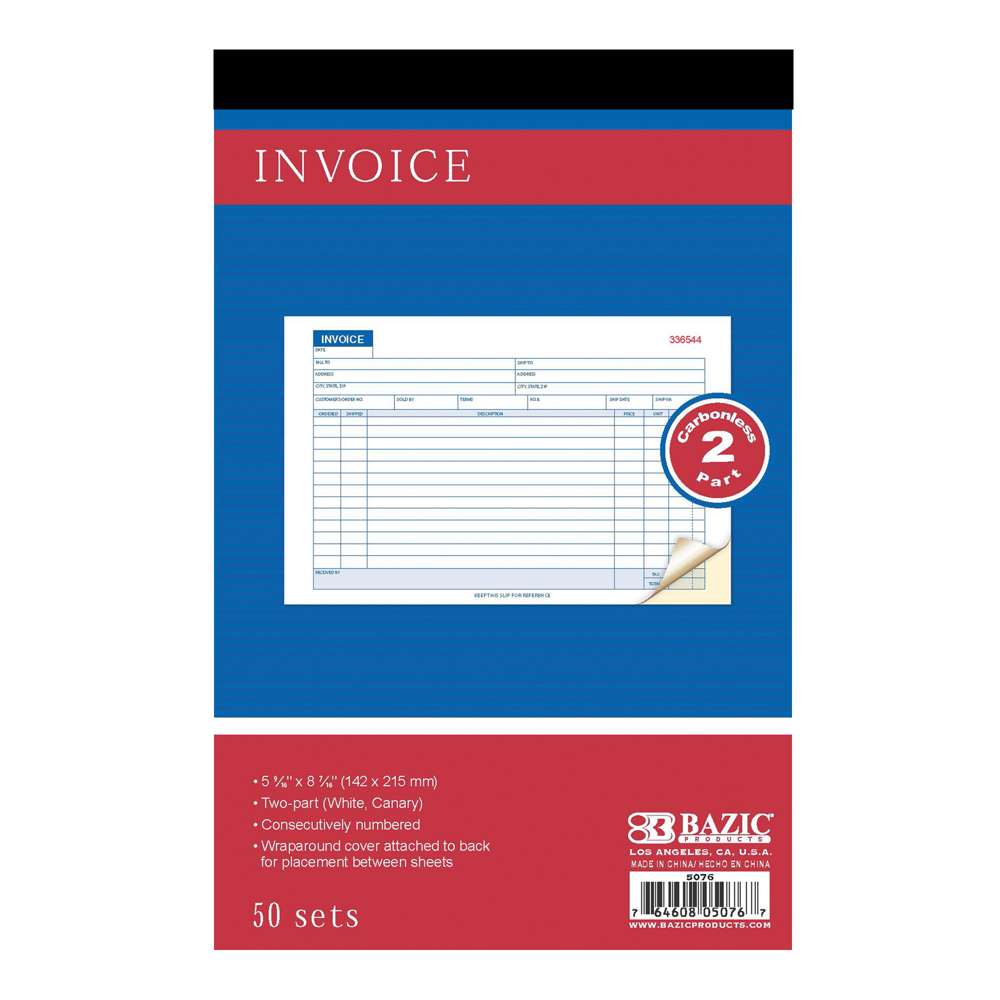 Invoice Book 2-Part Carbonless 5 9/16&quot; x 8 7/16&quot; (50 Sets)