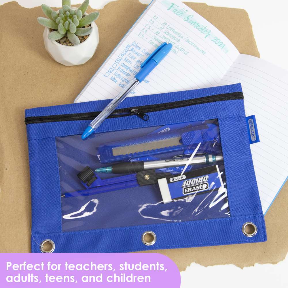 Pencil Pouch 3-Ring Bright Color w/ Clear Window
