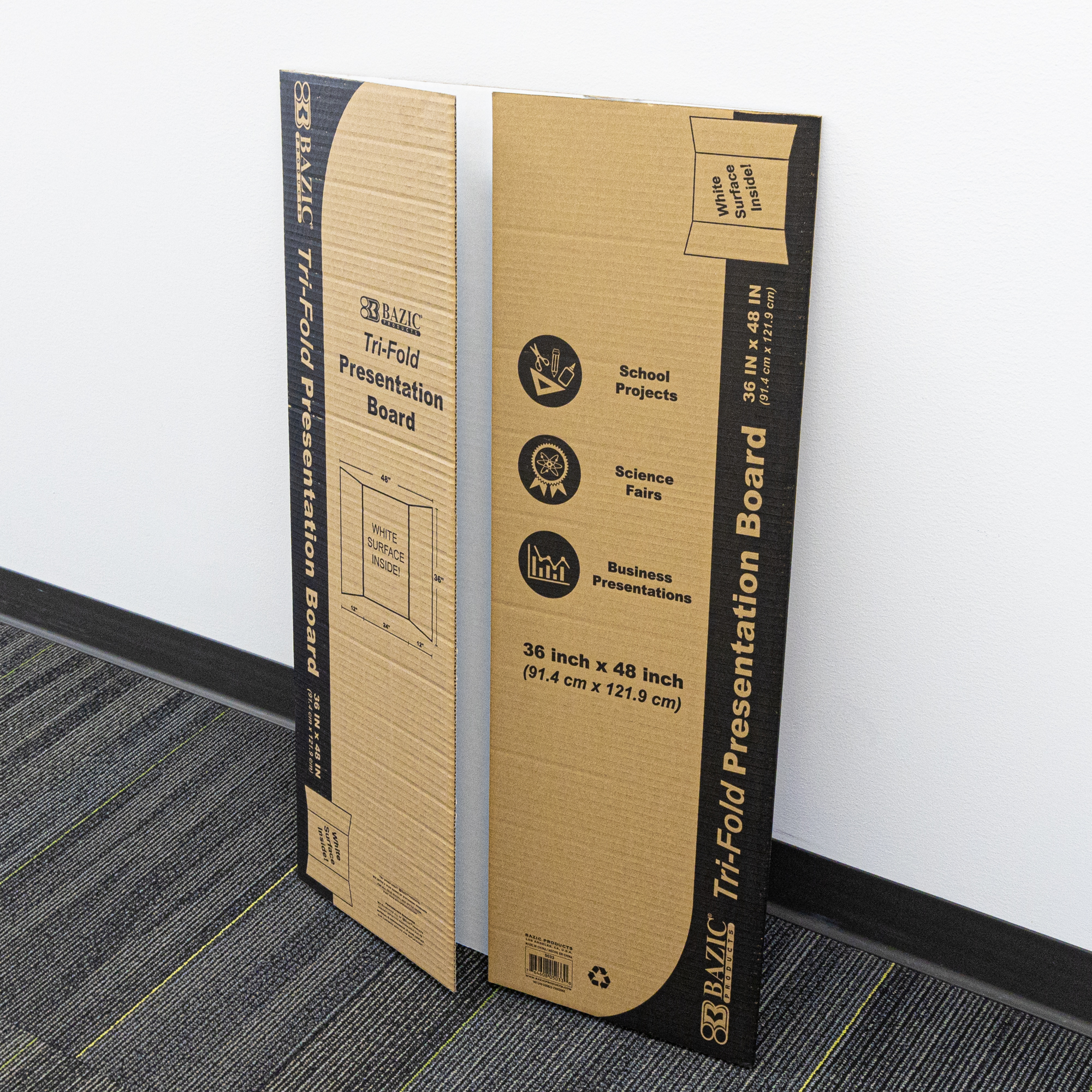 White Tri-fold Display Board, Corrugated Cardboard, 36 x 48 inches (Pack of  12)