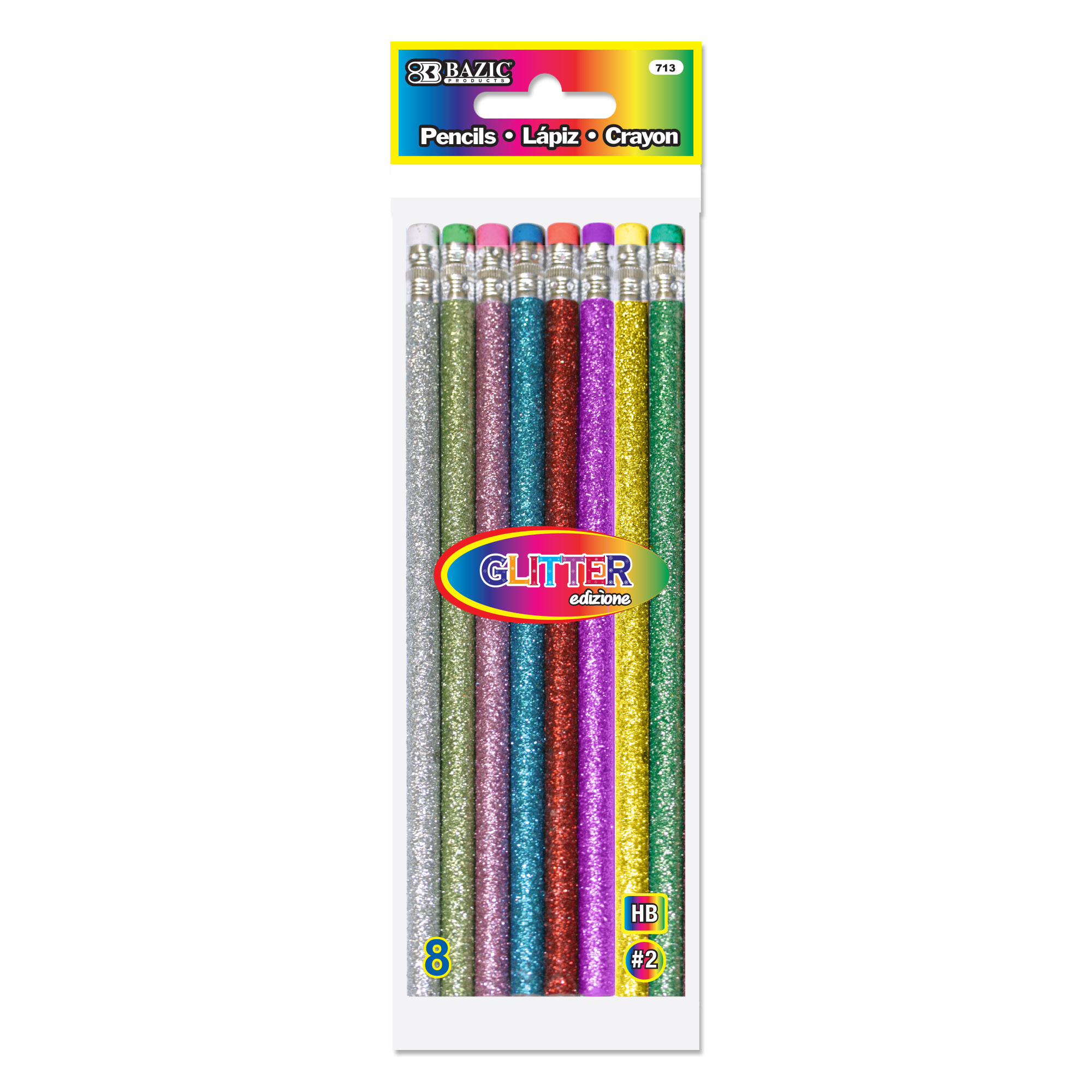 BAZIC Metallic Glitter Wood Pencil w/ Eraser (8/Pack) Bazic Products
