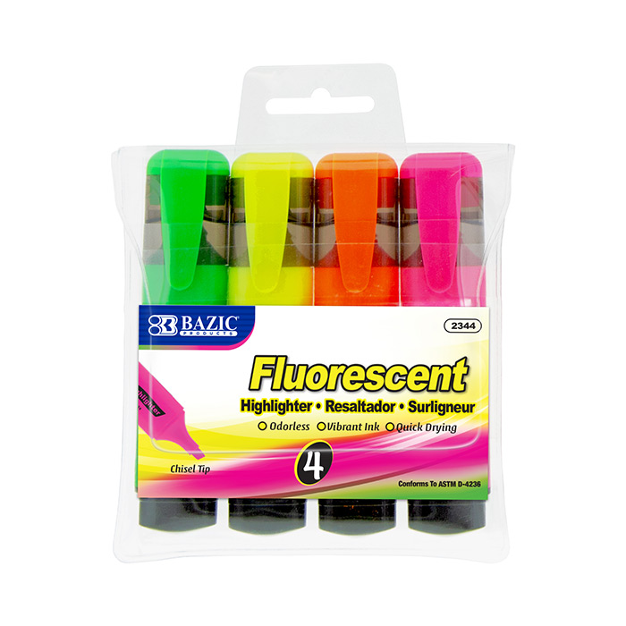 Bazic Mini Fluorescent Highlighter w/ Cap Clip (6/pack)