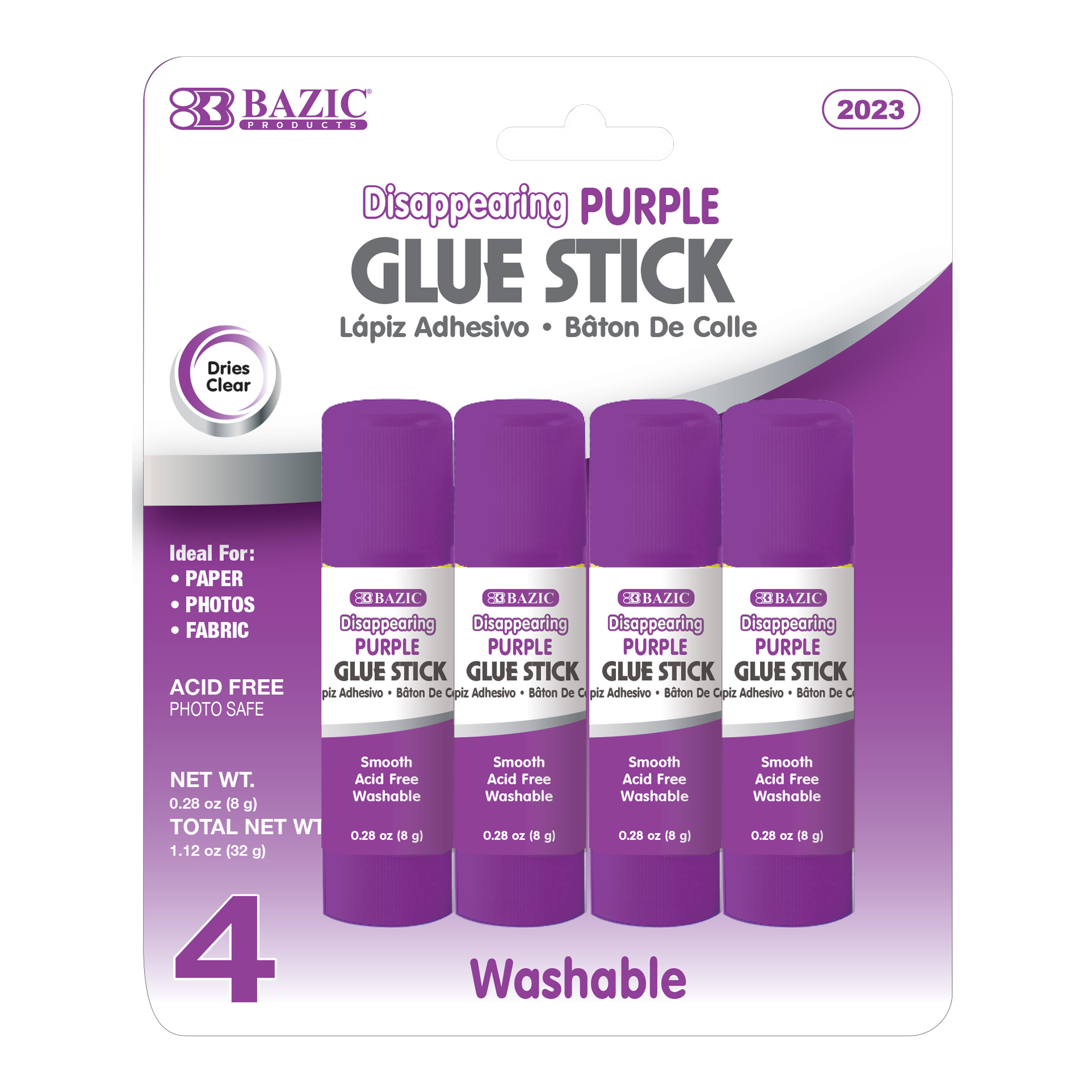 BAZIC 0.7 oz (21g) Washable Disappearing Purple Glue Stick (2/Pack