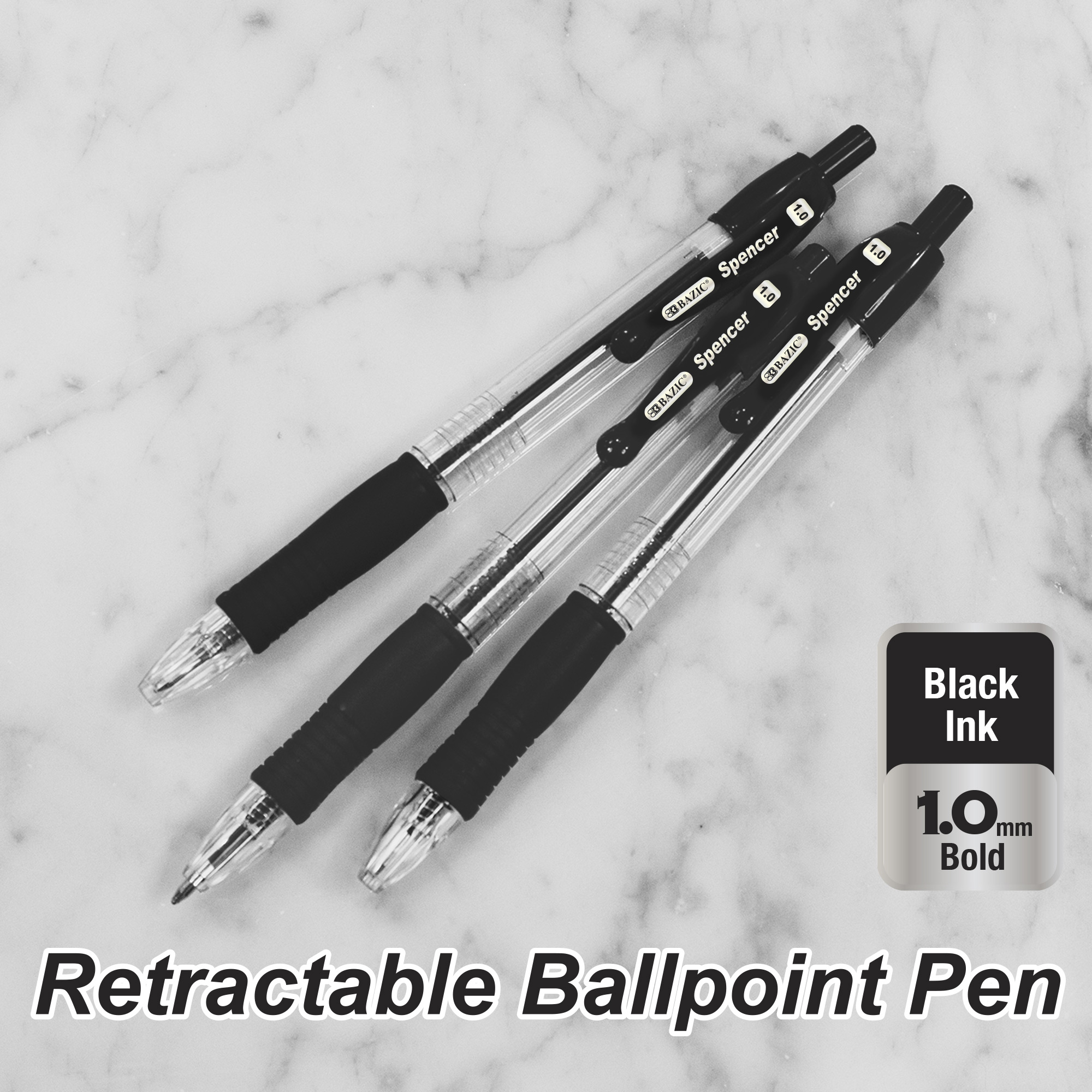BAZIC Spencer Black Retractable Pen w/ Cushion Grip (4/Pack) Bazic 