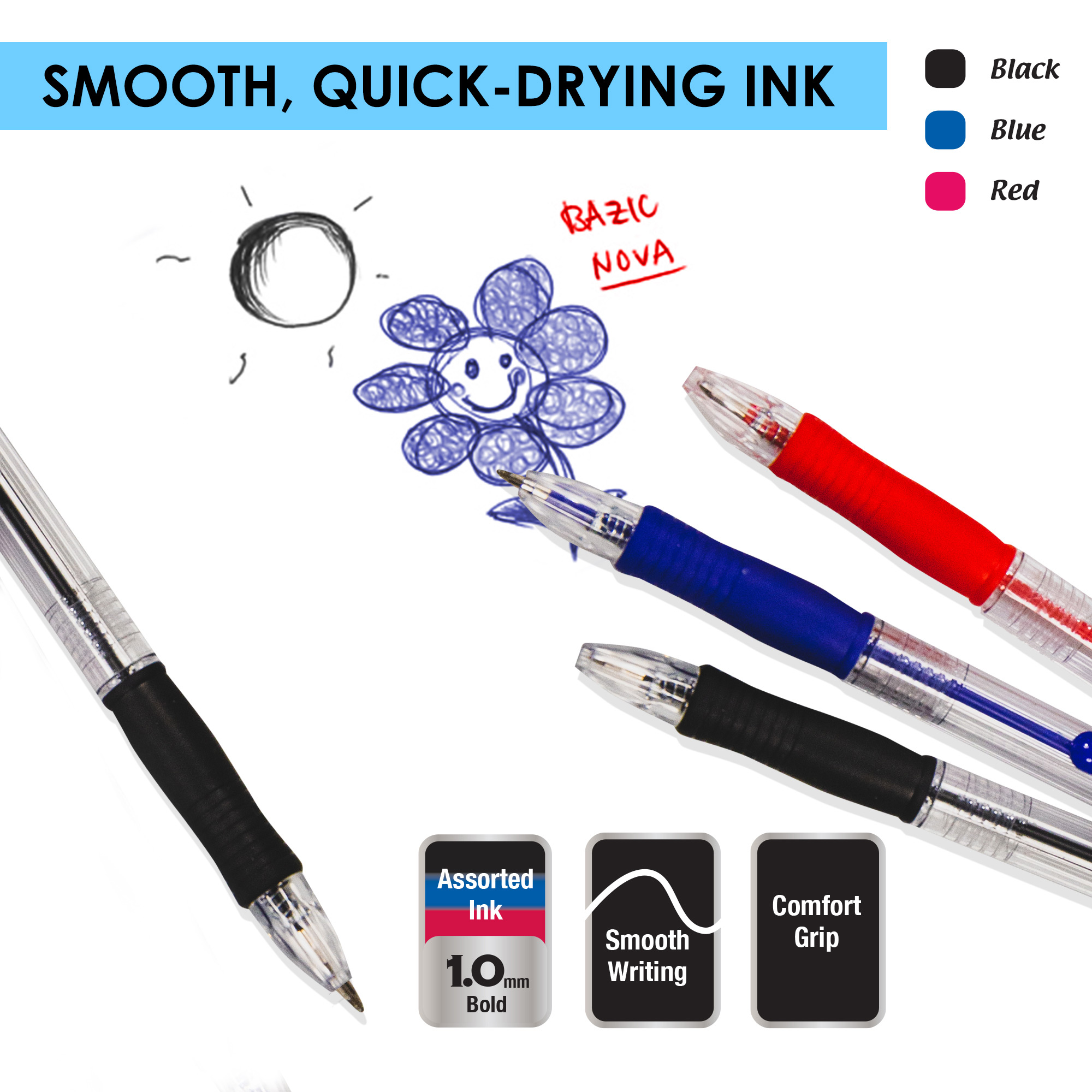 Bazic Satin Top 4-Color Pen w/ Cushion Grip (2/Pack) Box - 24 Units @ per Unit